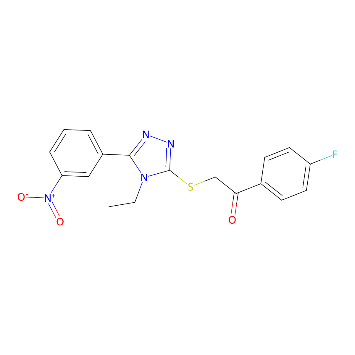 2-[[4-Ethyl-5-(3-nitrophenyl)-1,2,4-triazol-3-yl]sulfanyl]-1-(4-fluorophenyl)ethanone molecular structure, CAS 702649-63-6