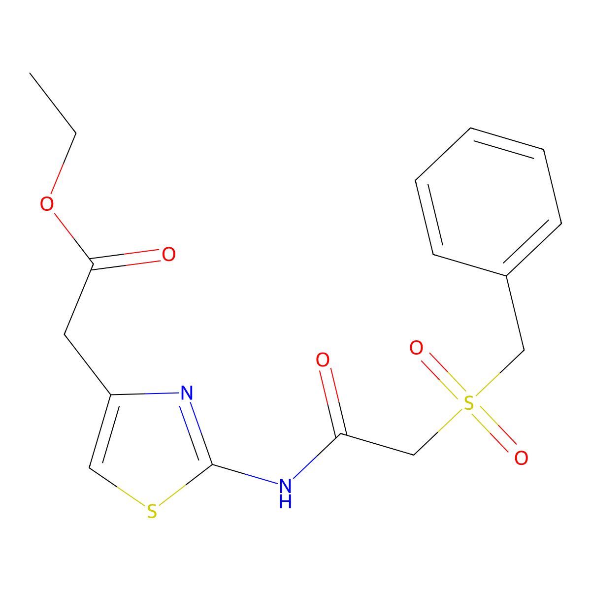 Ethyl (2-{[(benzylsulfonyl)acetyl]amino}-1,3-thiazol-4-yl)acetate molecular structure, CAS 702649-67-0