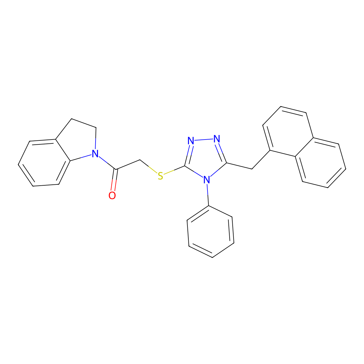 1-(2,3-Dihydroindol-1-yl)-2-[[5-(naphthalen-1-ylmethyl)-4-phenyl-1,2,4-triazol-3-yl]sulfanyl]ethanone molecular structure, CAS 702649-72-7