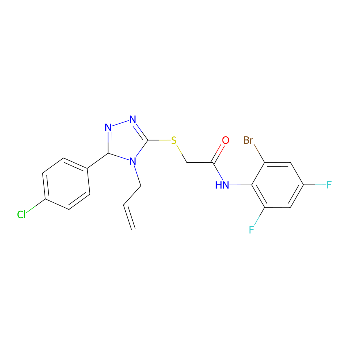 N-(2-bromo-4,6-difluorophenyl)-2-{[5-(4-chlorophenyl)-4-(prop-2-en-1-yl)-4H-1,2,4-triazol-3-yl]sulfanyl}acetamide molecular structure, CAS 702649-85-2