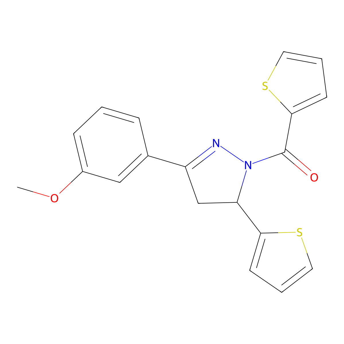 (3-(3-methoxyphenyl)-5-(thiophen-2-yl)-4,5-dihydro-1H-pyrazol-1-yl)(thiophen-2-yl)methanone molecular structure, CAS 702649-86-3