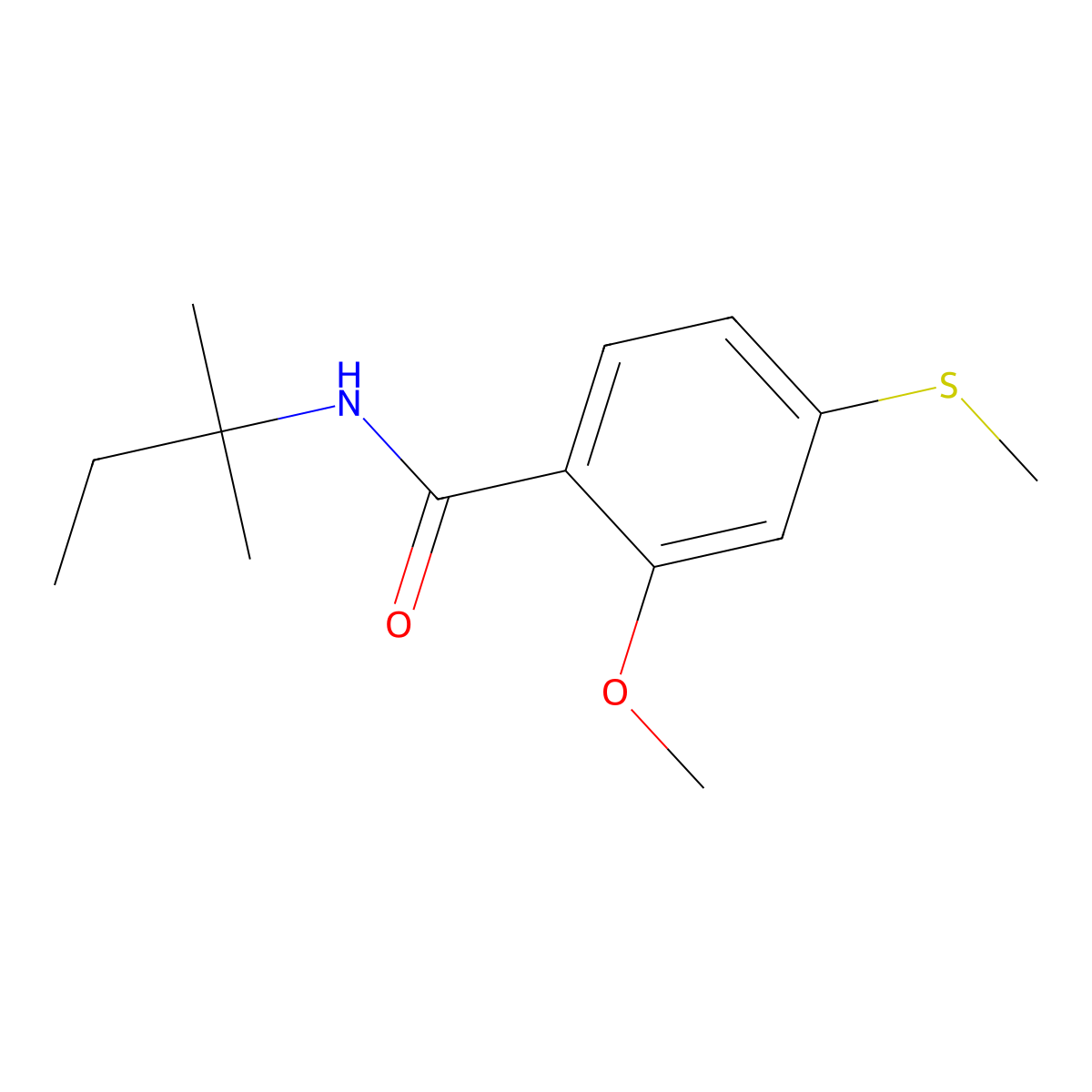 2-methoxy-N-(2-methylbutan-2-yl)-4-(methylsulfanyl)benzamide molecular structure, CAS 702649-96-5