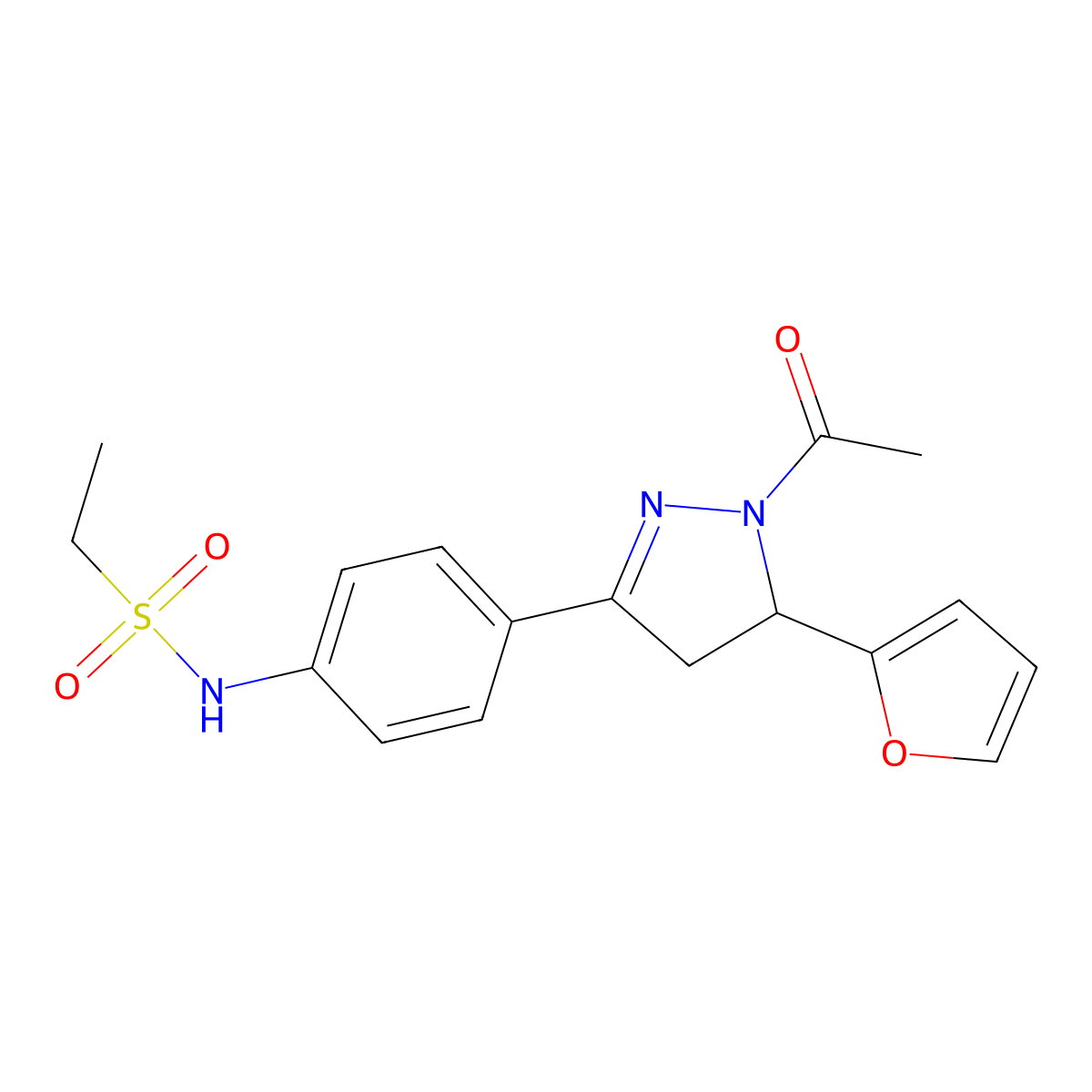 N-(4-(1-acetyl-5-(furan-2-yl)-4,5-dihydro-1H-pyrazol-3-yl)phenyl)ethanesulfonamide molecular structure, CAS 702649-98-7