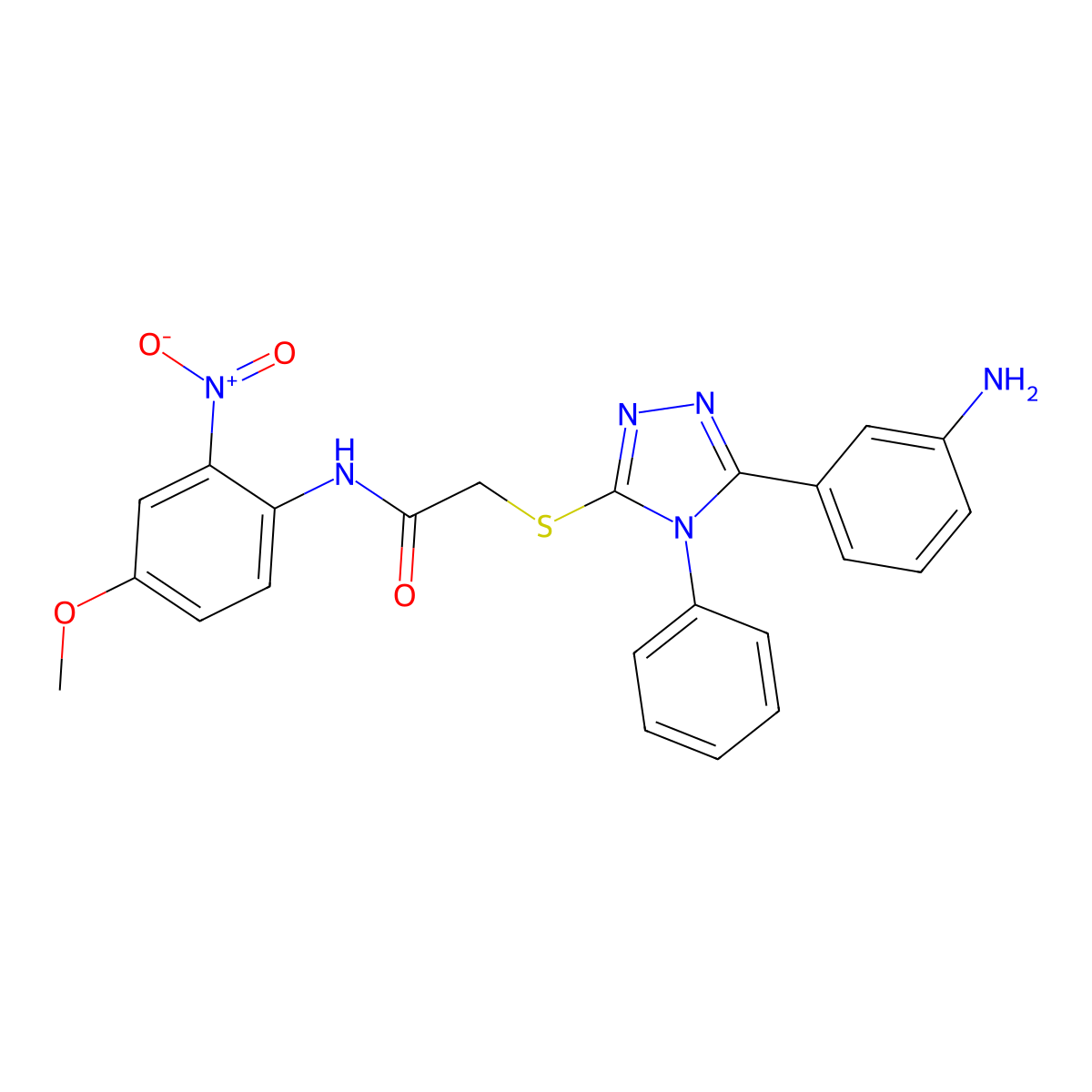 2-[[5-(3-aminophenyl)-4-phenyl-1,2,4-triazol-3-yl]sulfanyl]-N-(4-methoxy-2-nitrophenyl)acetamide molecular structure, CAS 702650-13-3