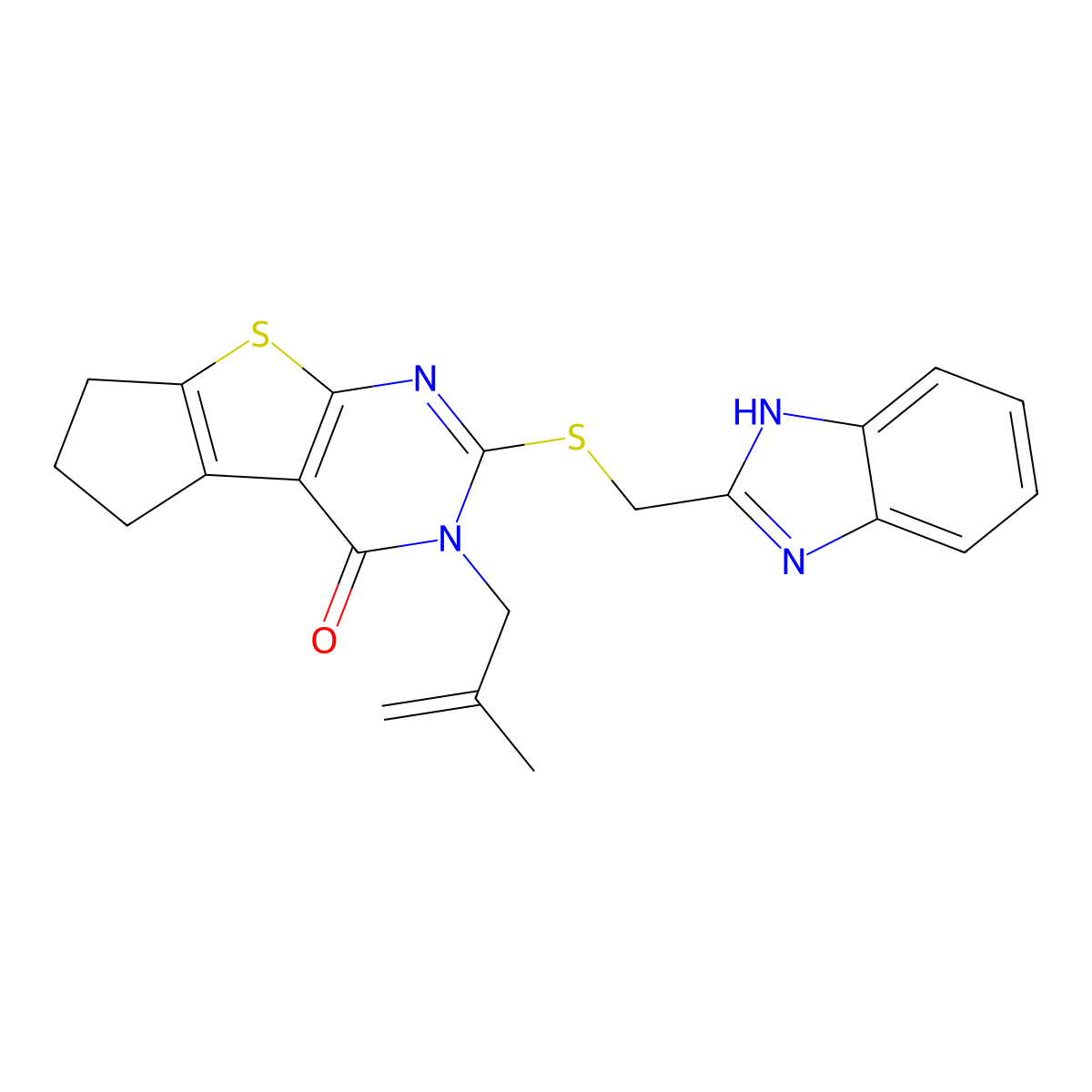 10-{[(1H-1,3-benzodiazol-2-yl)methyl]sulfanyl}-11-(2-methylprop-2-en-1-yl)-7-thia-9,11-diazatricyclo[6.4.0.0^{2,6}]dodeca-1(8),2(6),9-trien-12-one molecular structure, CAS 702650-18-8