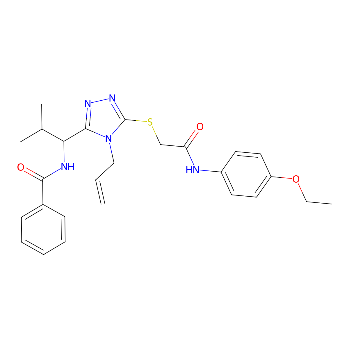 N-[1-[5-[2-(4-ethoxyanilino)-2-oxoethyl]sulfanyl-4-prop-2-enyl-1,2,4-triazol-3-yl]-2-methylpropyl]benzamide molecular structure, CAS 702650-20-2