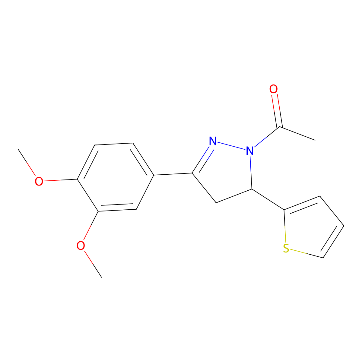 1-(3-(3,4-dimethoxyphenyl)-5-(thiophen-2-yl)-4,5-dihydro-1H-pyrazol-1-yl)ethan-1-one molecular structure, CAS 702650-31-5