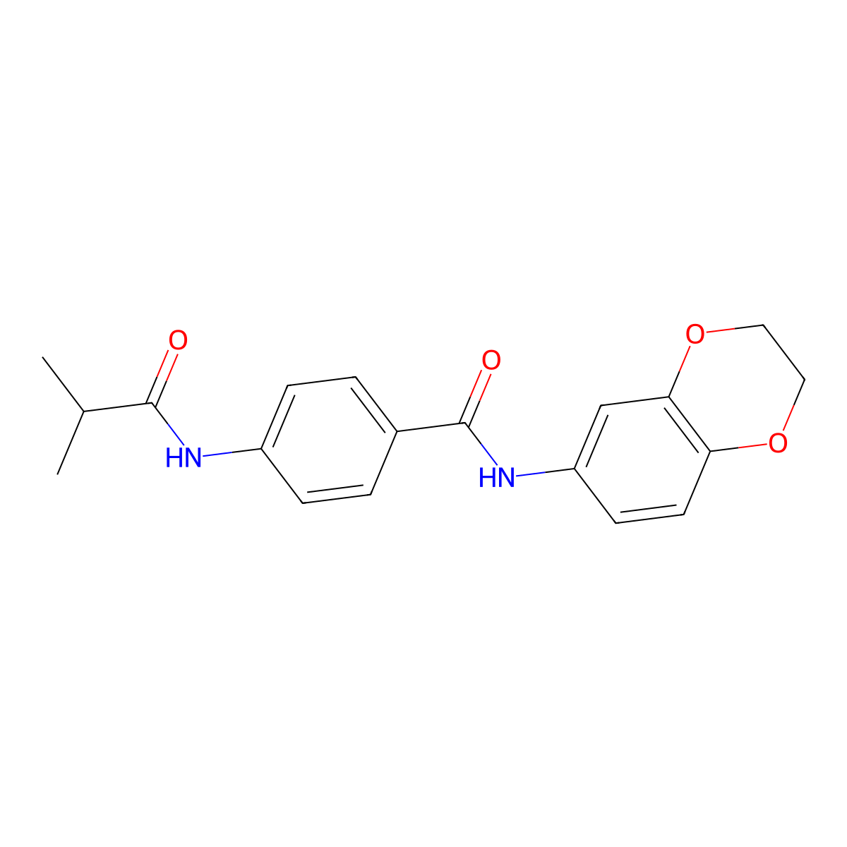 N-(2,3-dihydro-1,4-benzodioxin-6-yl)-4-(2-methylpropanoylamino)benzamide molecular structure, CAS 702650-54-2
