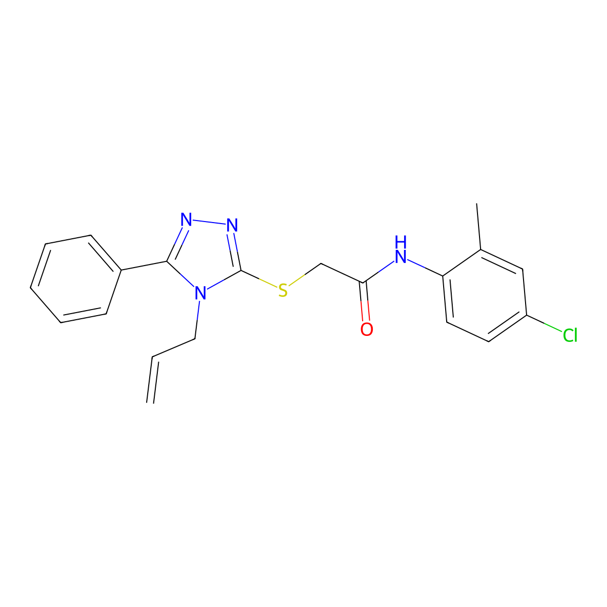N-(4-chloro-2-methylphenyl)-2-[(5-phenyl-4-prop-2-enyl-1,2,4-triazol-3-yl)sulfanyl]acetamide molecular structure, CAS 702650-56-4