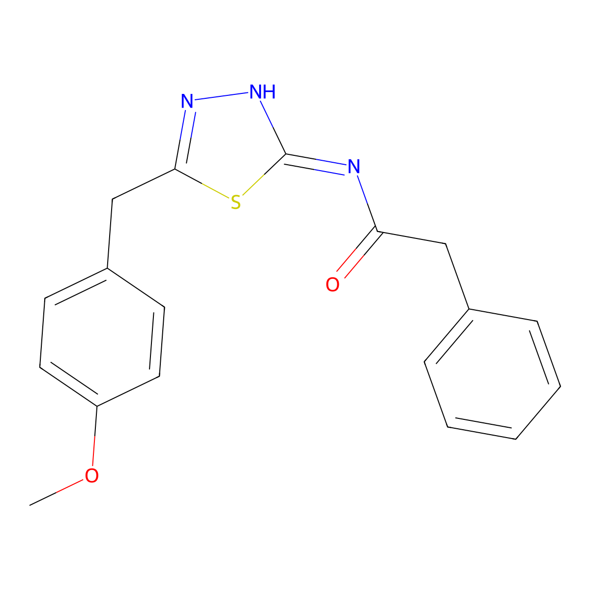 N-[5-[(4-methoxyphenyl)methyl]-1,3,4-thiadiazol-2-yl]-2-phenylacetamide molecular structure, CAS 702650-74-6