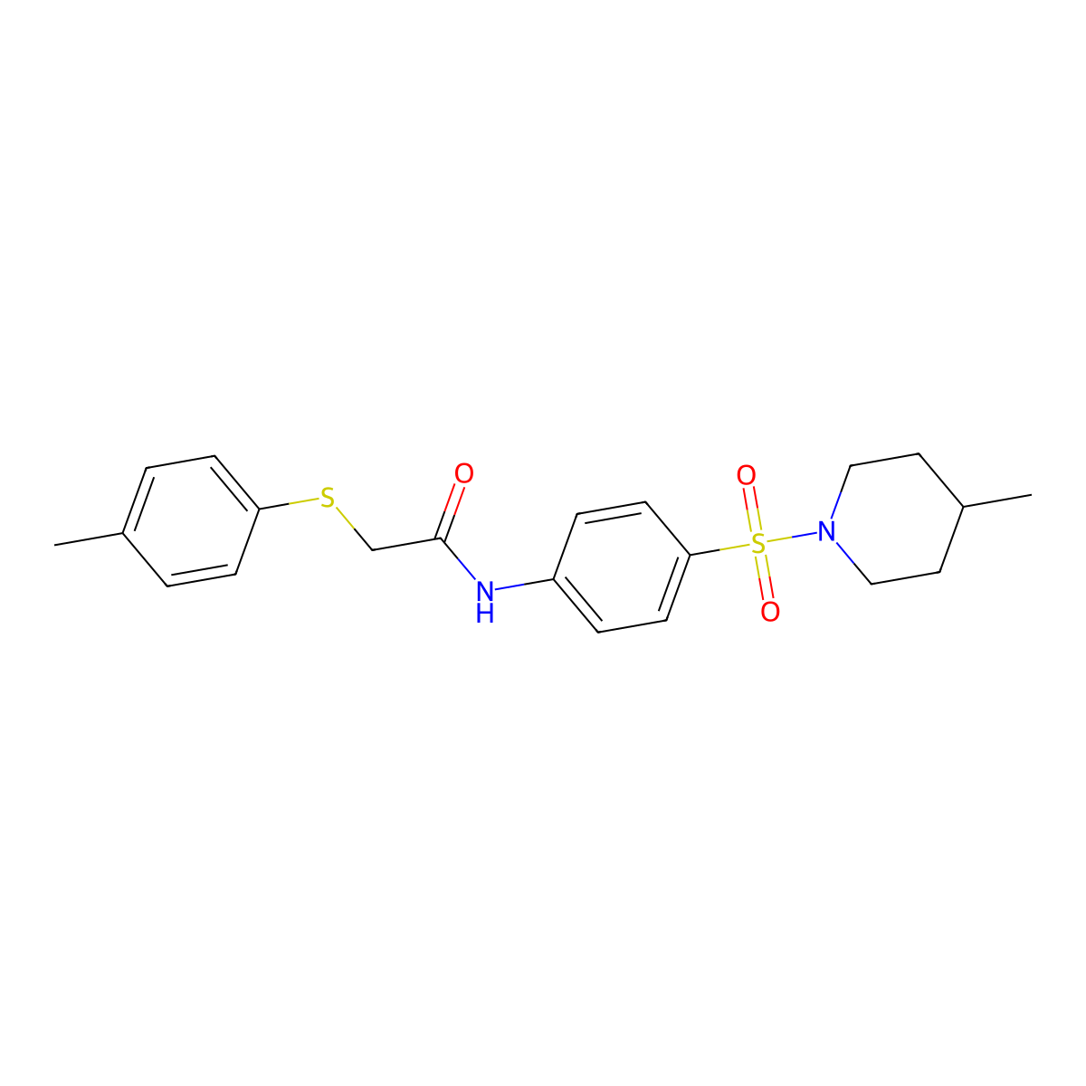 2-(4-methylphenyl)sulfanyl-N-[4-(4-methylpiperidin-1-yl)sulfonylphenyl]acetamide molecular structure, CAS 702650-87-1