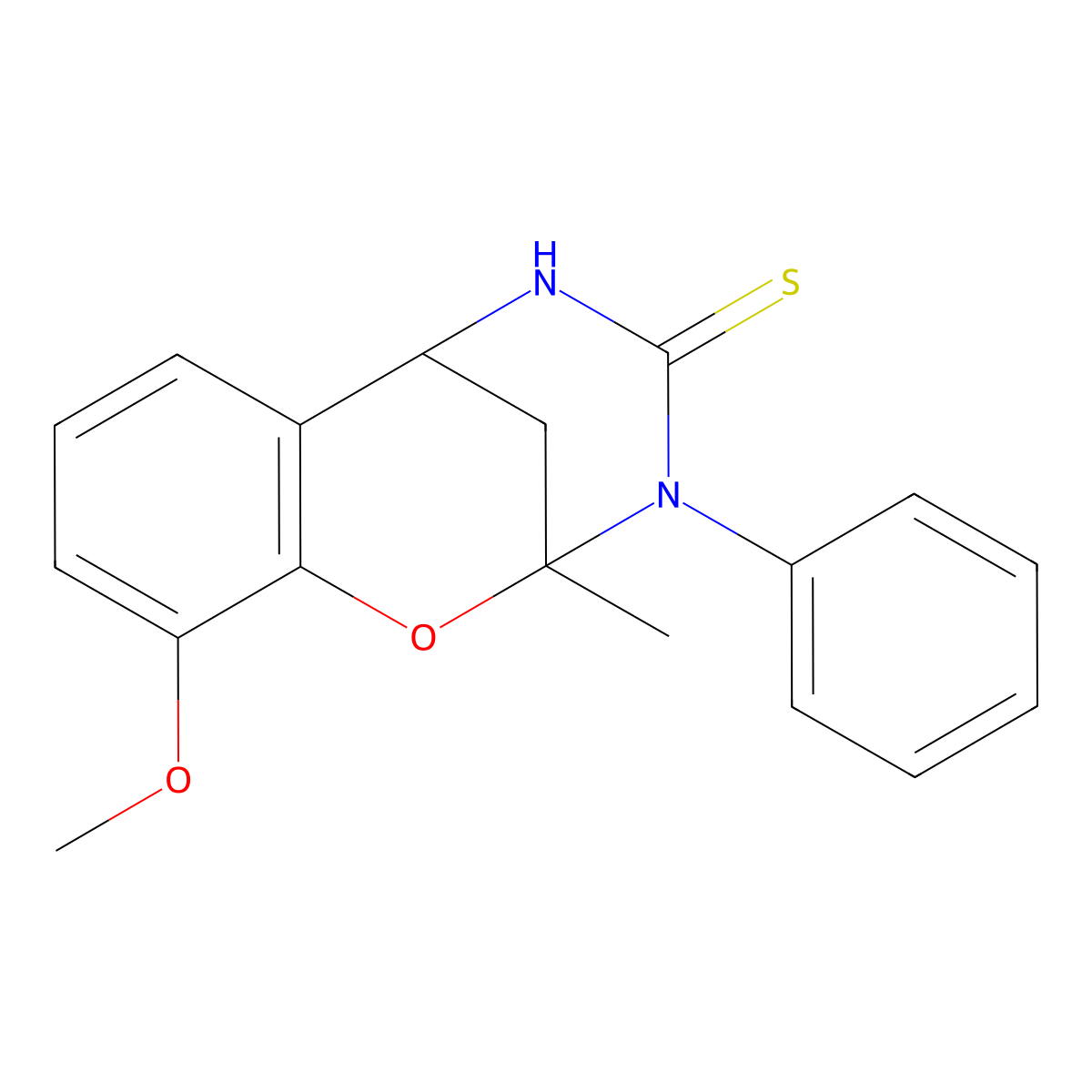 10-methoxy-2-methyl-3-phenyl-2,3,5,6-tetrahydro-4H-2,6-methano-1,3,5-benzoxadiazocine-4-thione molecular structure, CAS 702655-70-7