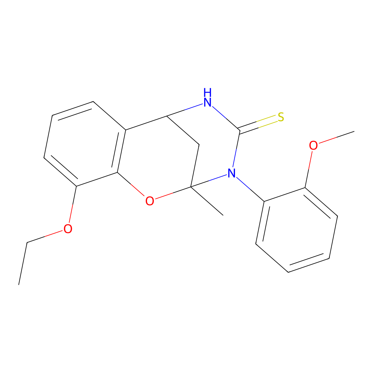 10-ethoxy-3-(2-methoxyphenyl)-2-methyl-2,3,5,6-tetrahydro-4H-2,6-methano-1,3,5-benzoxadiazocine-4-thione molecular structure, CAS 702655-91-2