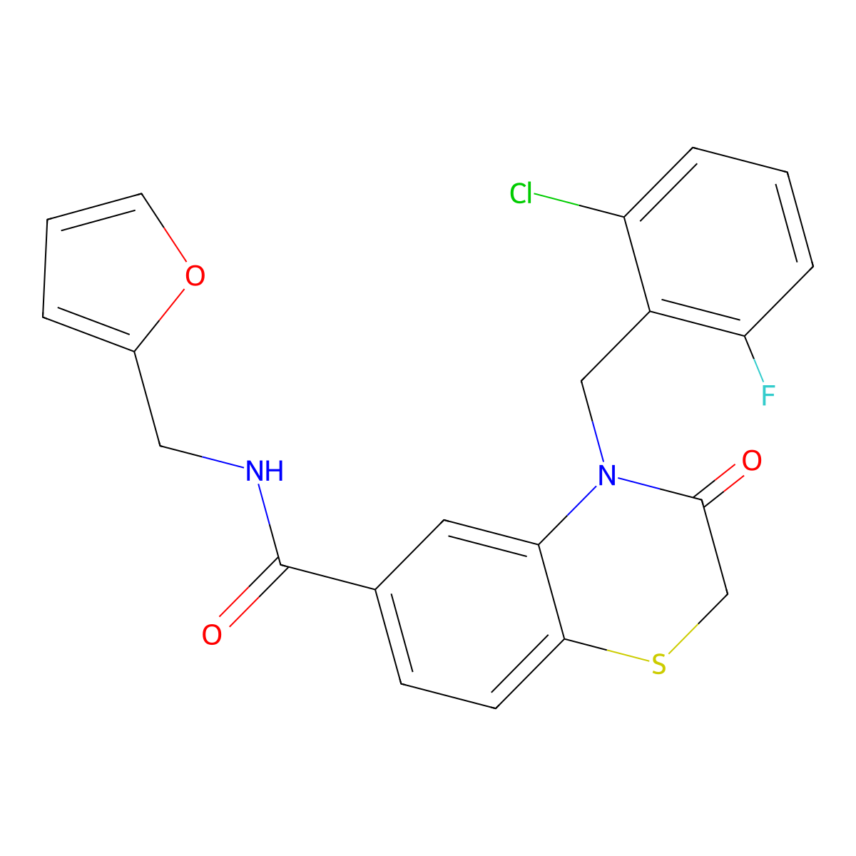 4-((2-chloro-6-fluorophenyl)methyl)-N-((furan-2-yl)methyl)-3-oxo-3,4-dihydro-2H-1,4-benzothiazine-6-carboxamide molecular structure, CAS 702662-50-8