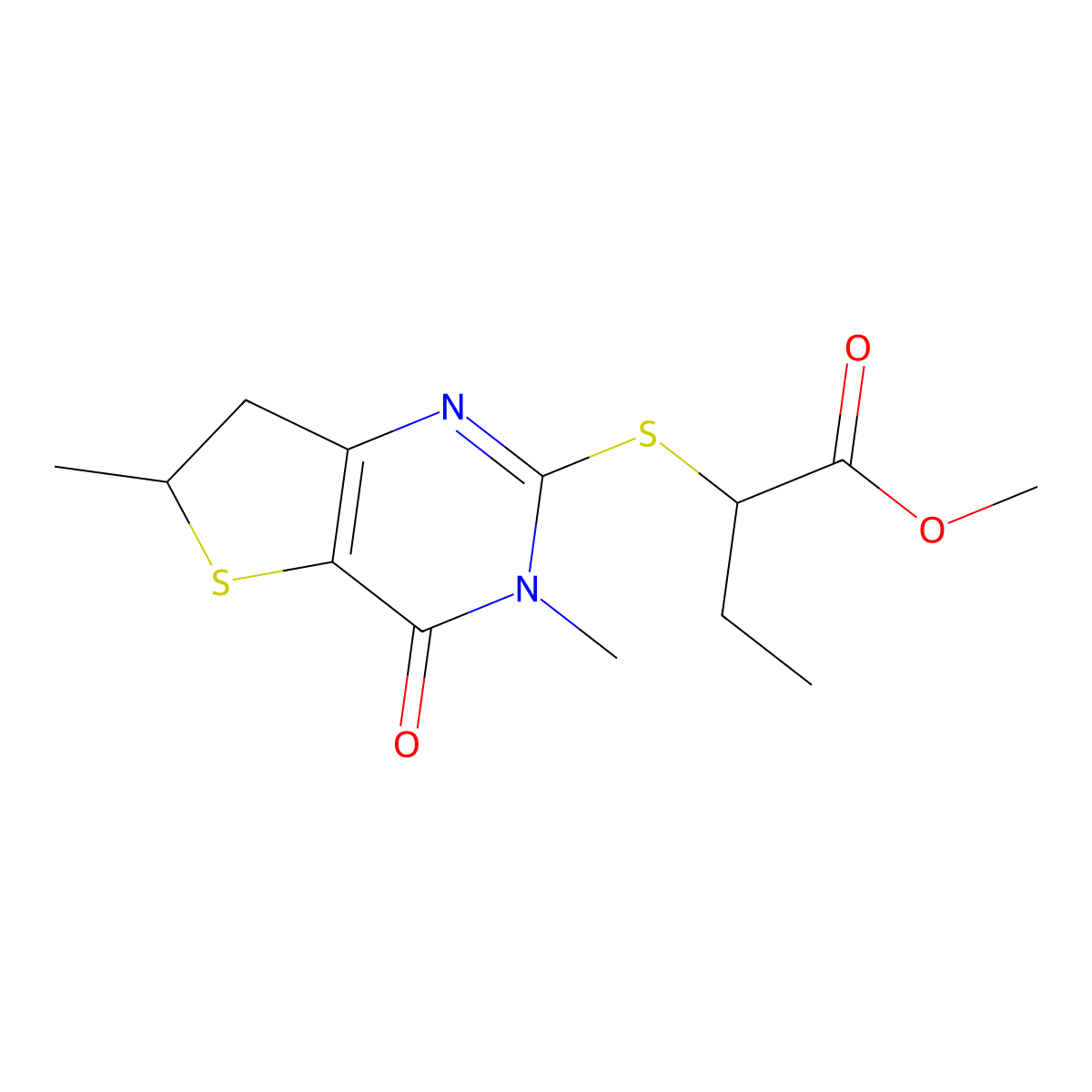 Methyl 2-((3,6-dimethyl-4-oxo-3,4,6,7-tetrahydrothieno[3,2-d]pyrimidin-2-yl)thio)butanoate molecular structure, CAS 702665-81-4
