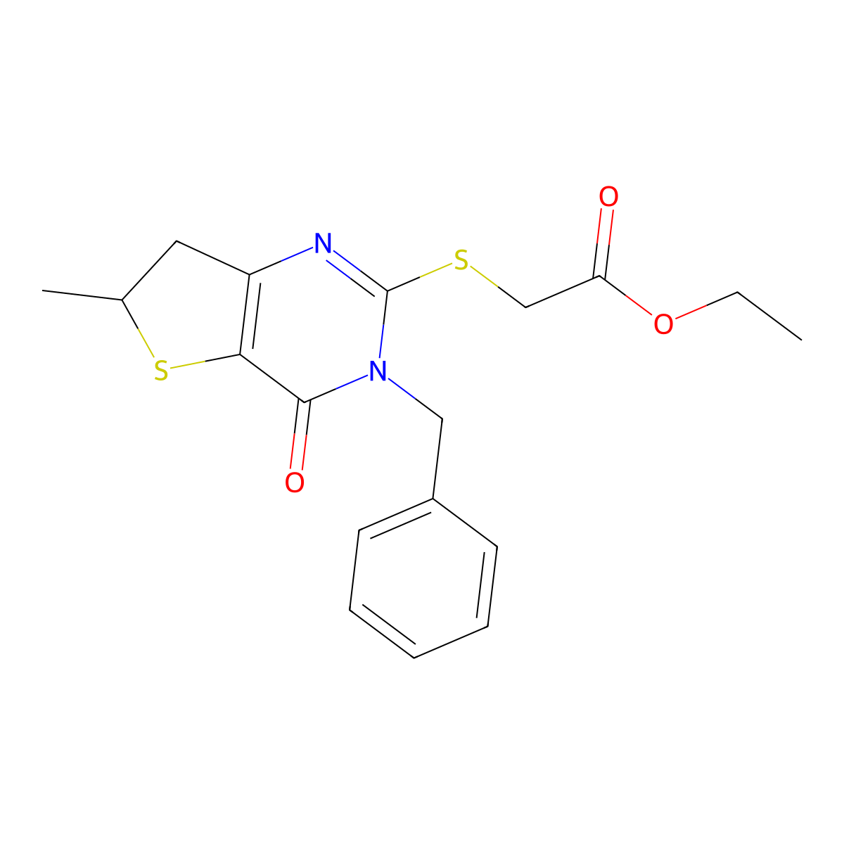 Ethyl 2-[(3-benzyl-6-methyl-4-oxo-6,7-dihydrothieno[3,2-d]pyrimidin-2-yl)sulfanyl]acetate molecular structure, CAS 702665-86-9
