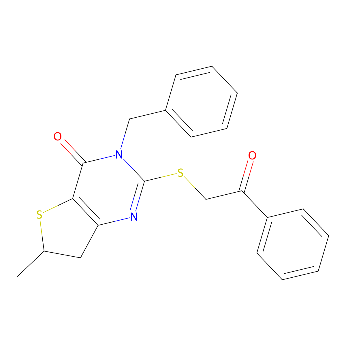 3-Benzyl-6-methyl-2-phenacylsulfanyl-6,7-dihydrothieno[3,2-d]pyrimidin-4-one molecular structure, CAS 702665-87-0
