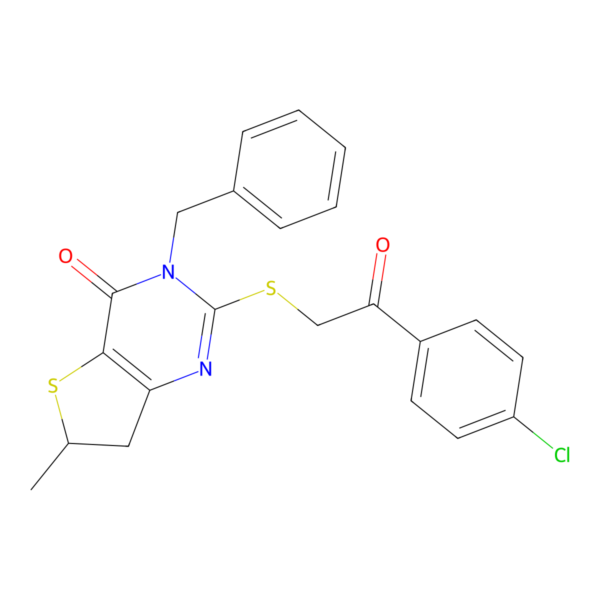 3-Benzyl-2-[2-(4-chlorophenyl)-2-oxoethyl]sulfanyl-6-methyl-6,7-dihydrothieno[3,2-d]pyrimidin-4-one molecular structure, CAS 702665-88-1