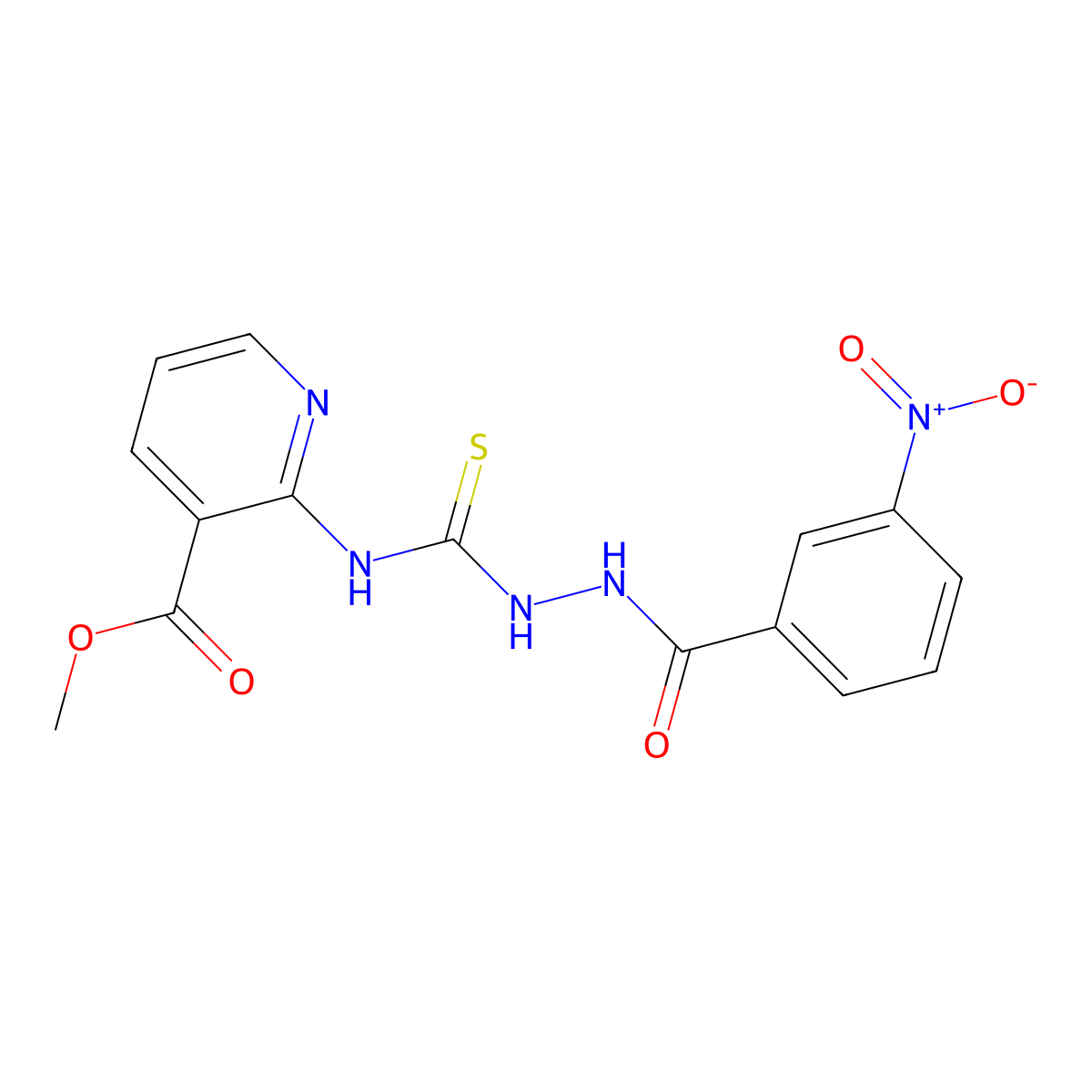 Methyl 2-[[(3-nitrobenzoyl)amino]carbamothioylamino]pyridine-3-carboxylate molecular structure, CAS 702667-58-1