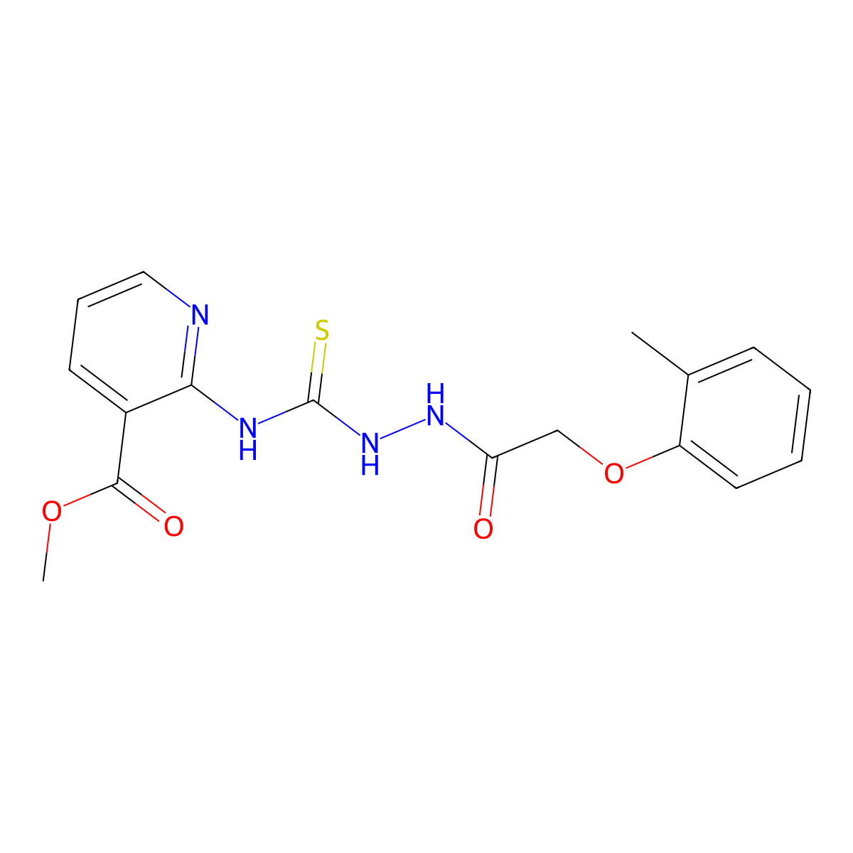 Methyl 2-[[[2-(2-methylphenoxy)acetyl]amino]carbamothioylamino]pyridine-3-carboxylate molecular structure, CAS 702667-62-7