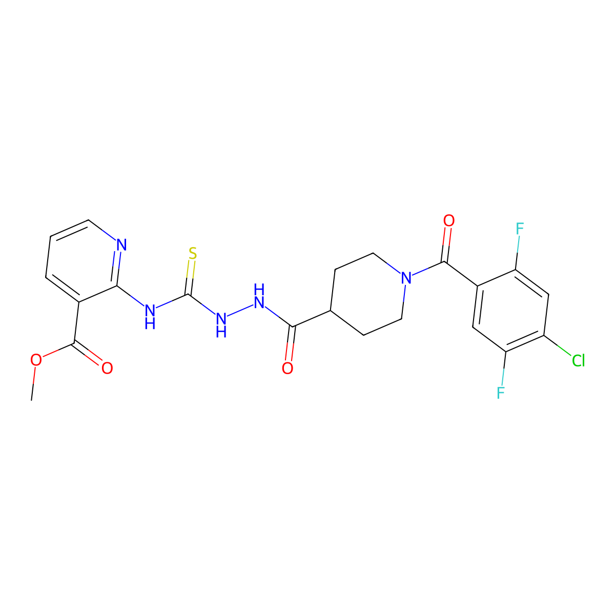 Methyl 2-[({[1-(4-chloro-2,5-difluorobenzoyl)piperidin-4-yl]formohydrazido}methanethioyl)amino]pyridine-3-carboxylate molecular structure, CAS 702667-64-9