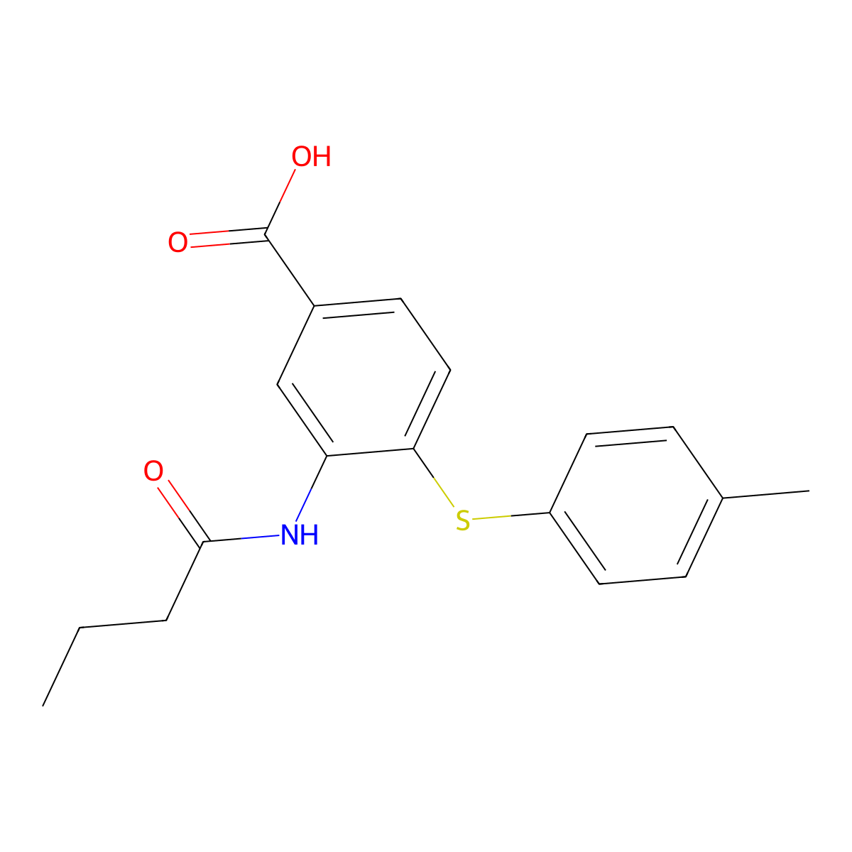 4-((4-Methylphenyl)thio)-3-((1-oxobutyl)amino)benzoic acid molecular structure, CAS 702670-50-6