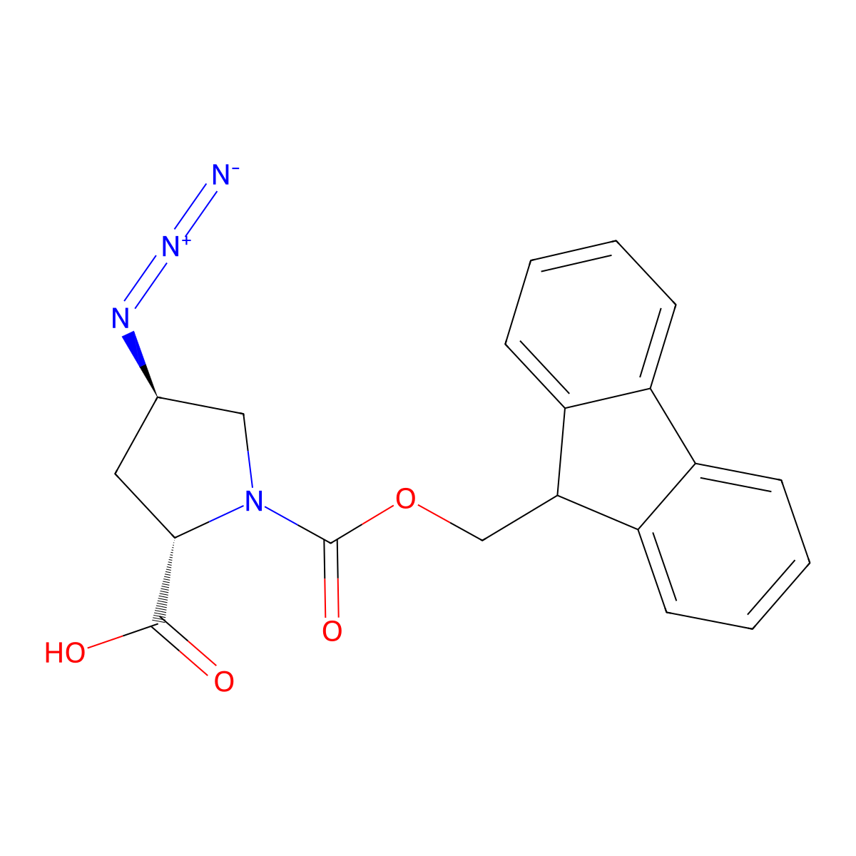 (2S,4R)-4-azido-1-(((9H-fluoren-9-yl)methoxy)carbonyl)pyrrolidine-2-carboxylic acid molecular structure, CAS 702679-55-8