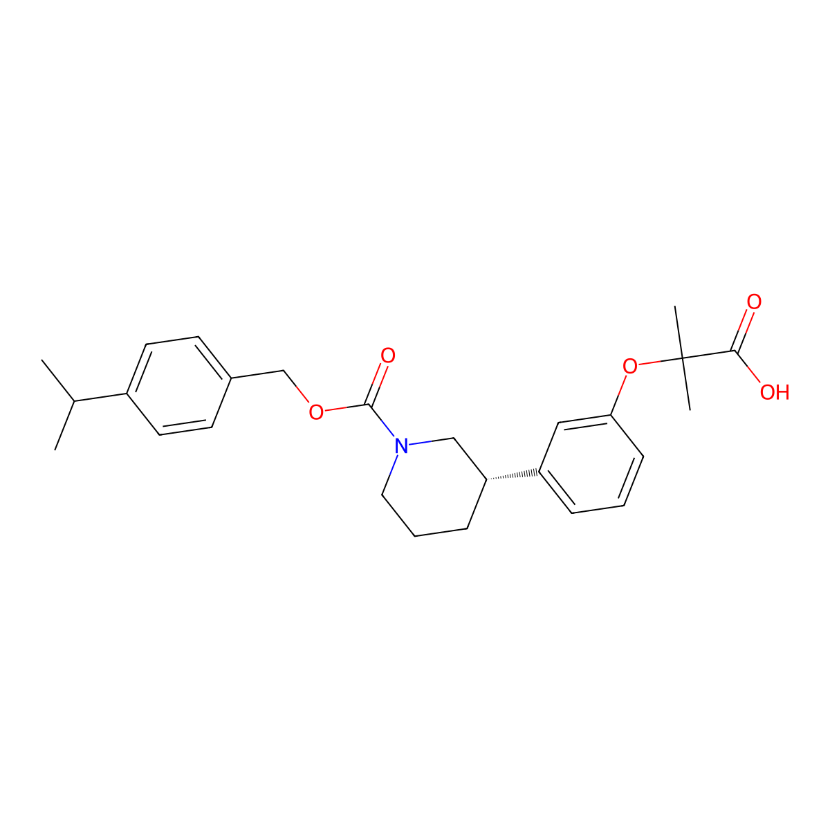 1-Piperidinecarboxylic acid, 3-(3-(1-carboxy-1-methylethoxy)phenyl)-, 1-((4-(1-methylethyl)phenyl)methyl) ester, (3S)- molecular structure, CAS 702681-67-2