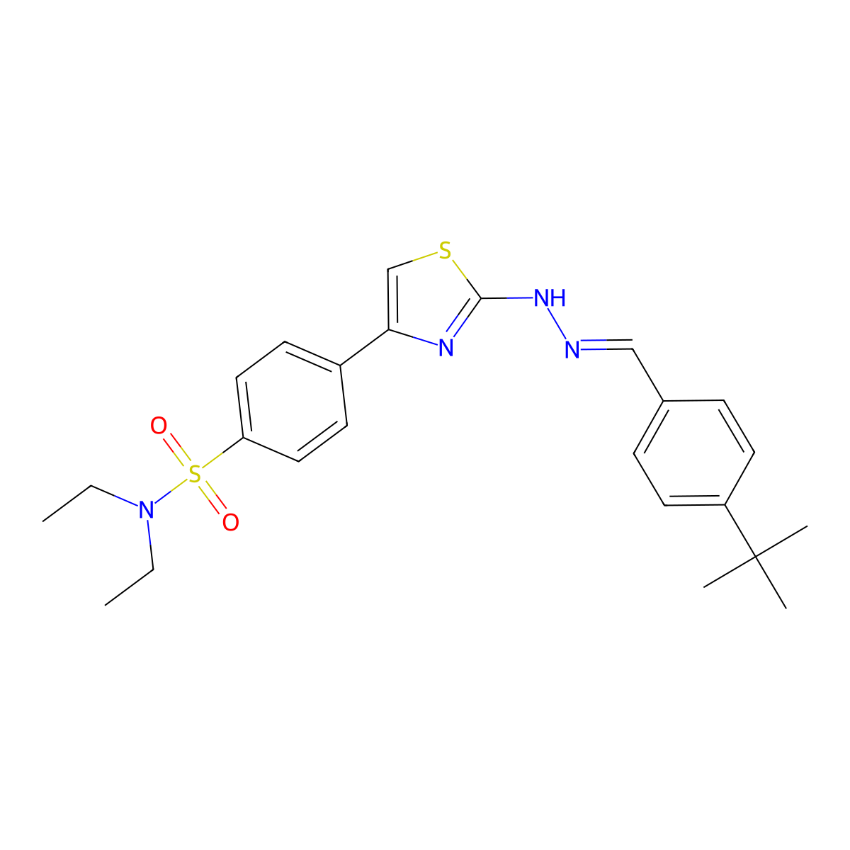 4-[2-[2-[(4-tert-butylphenyl)methylidene]hydrazinyl]-1,3-thiazol-4-yl]-N,N-diethylbenzenesulfonamide molecular structure, CAS 7027-09-0