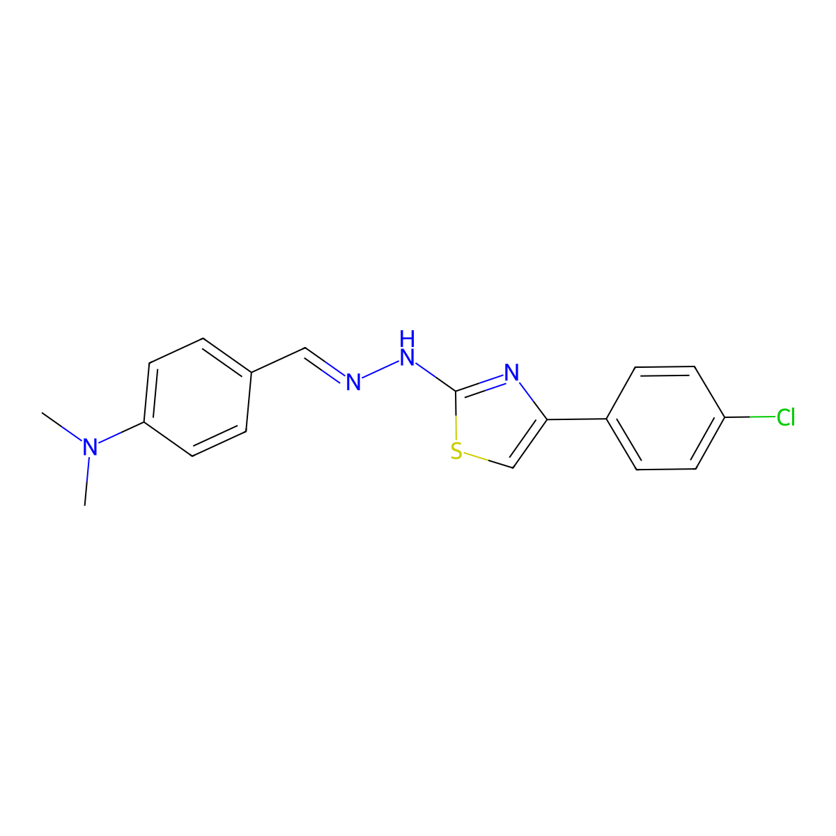 4-(4-chlorophenyl)-N-[(4-dimethylaminophenyl)methylideneamino]-1,3-thiazol-2-amine molecular structure, CAS 7027-10-3