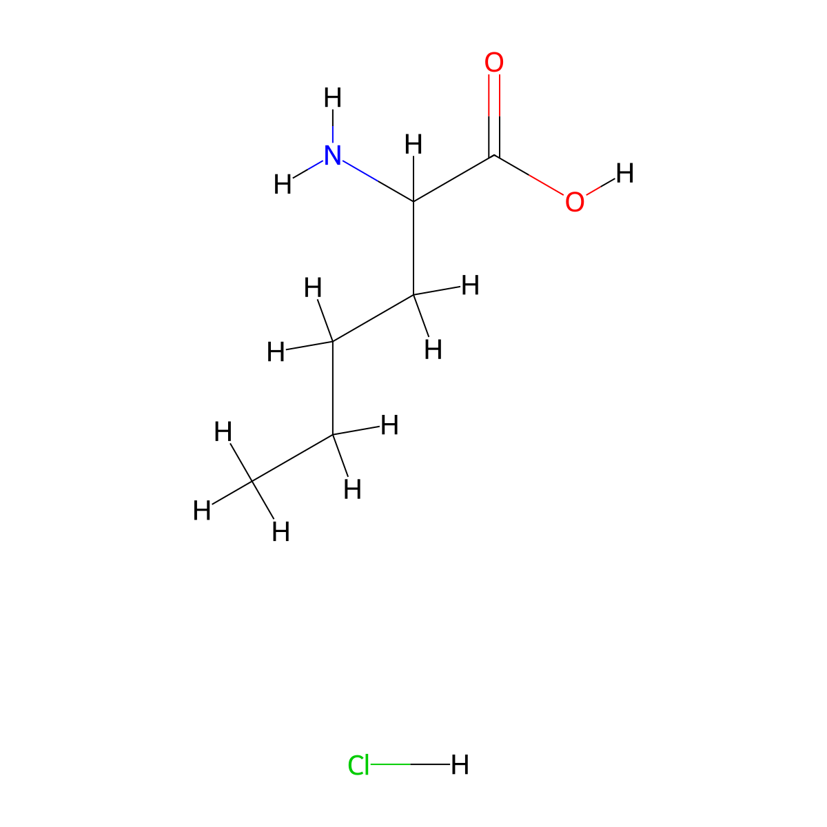 Norleucine hydrochloride molecular structure, CAS 70288-84-5