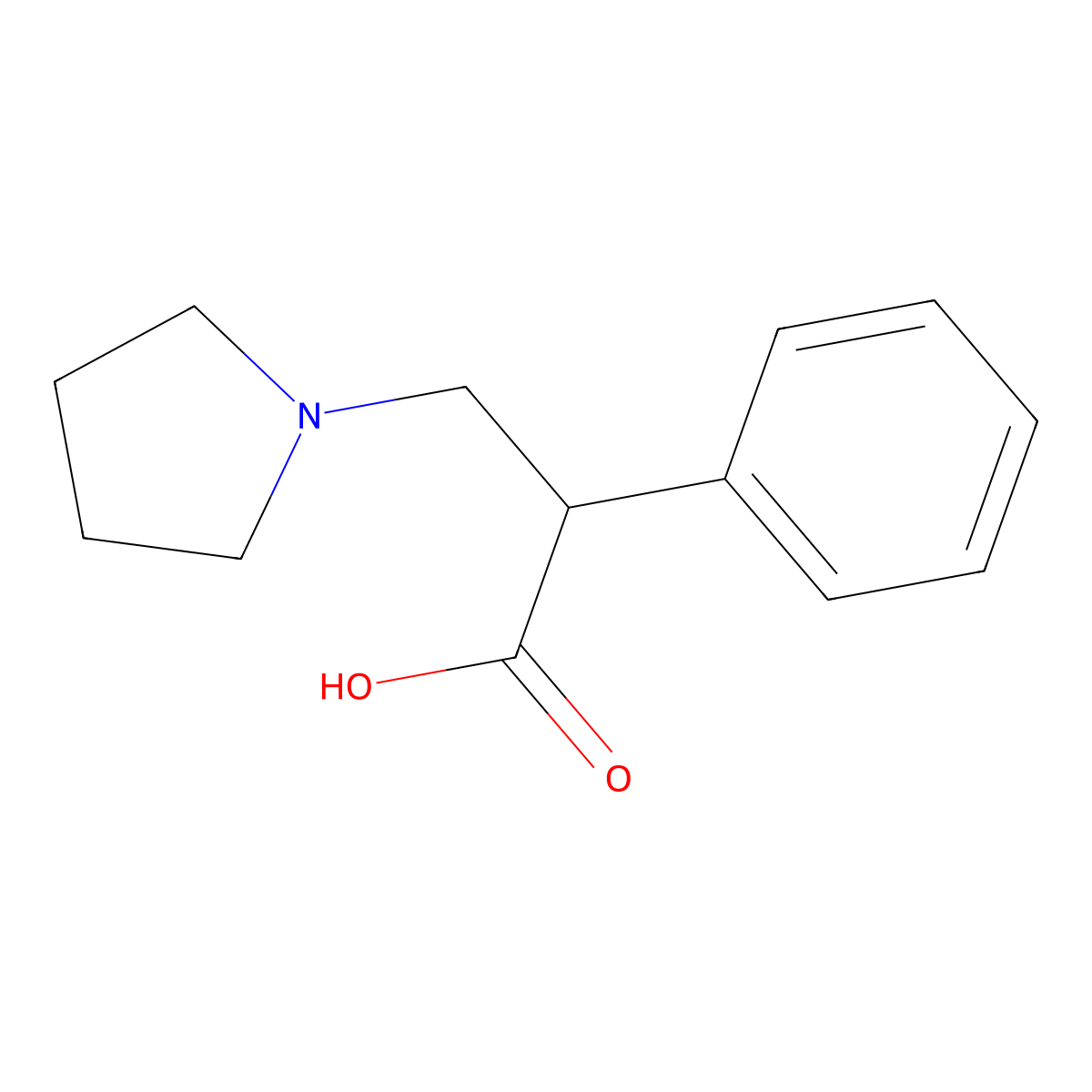 2-Phenyl-3-(pyrrolidin-1-yl)propanoic acid molecular structure, CAS 7029-75-6