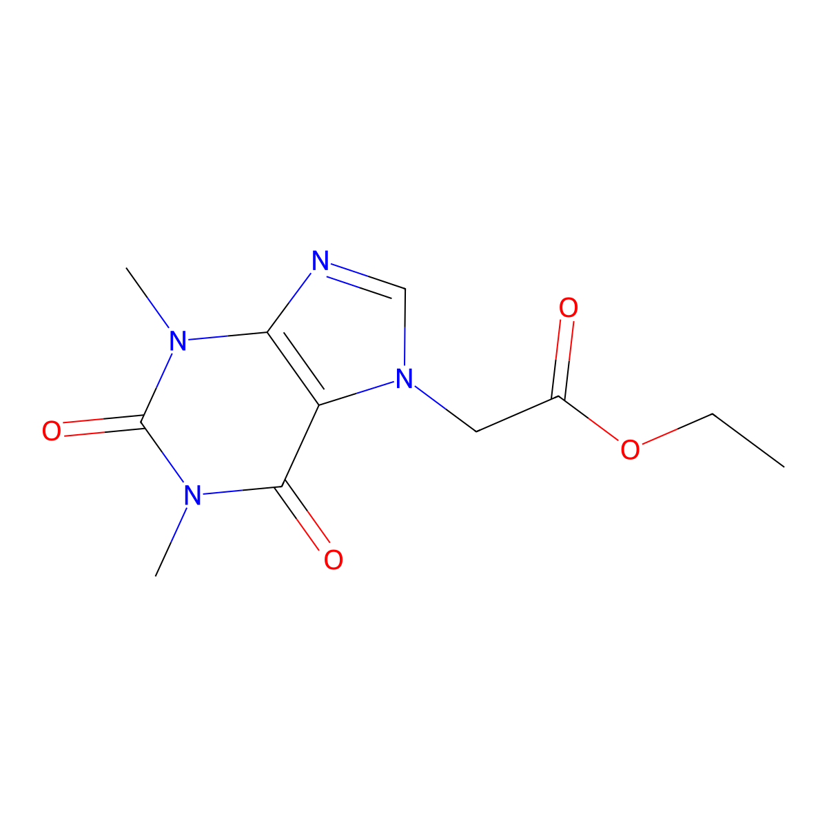 ethyl (1,3-dimethyl-2,6-dioxo-1,2,3,6-tetrahydro-7H-purin-7-yl)acetate molecular structure, CAS 7029-96-1