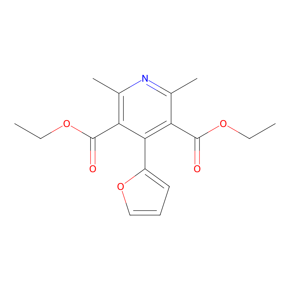 Diethyl 4-(furan-2-yl)-2,6-dimethylpyridine-3,5-dicarboxylate molecular structure, CAS 70298-15-6