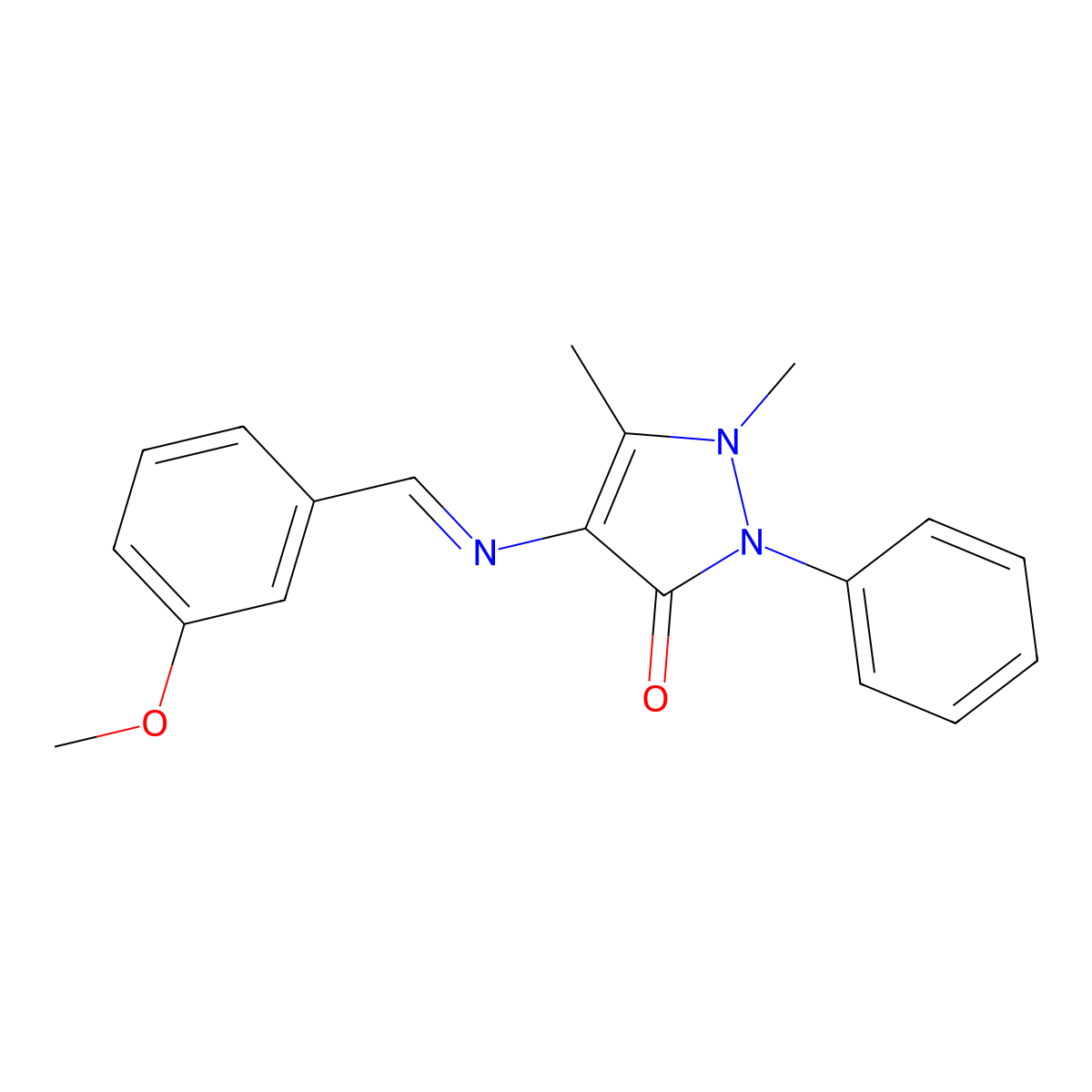 2,3-Dimethyl-4-(m-methoxybenzylideneamino)-1-phenyl-3-pyrazolin-5-one molecular structure, CAS 70318-54-6