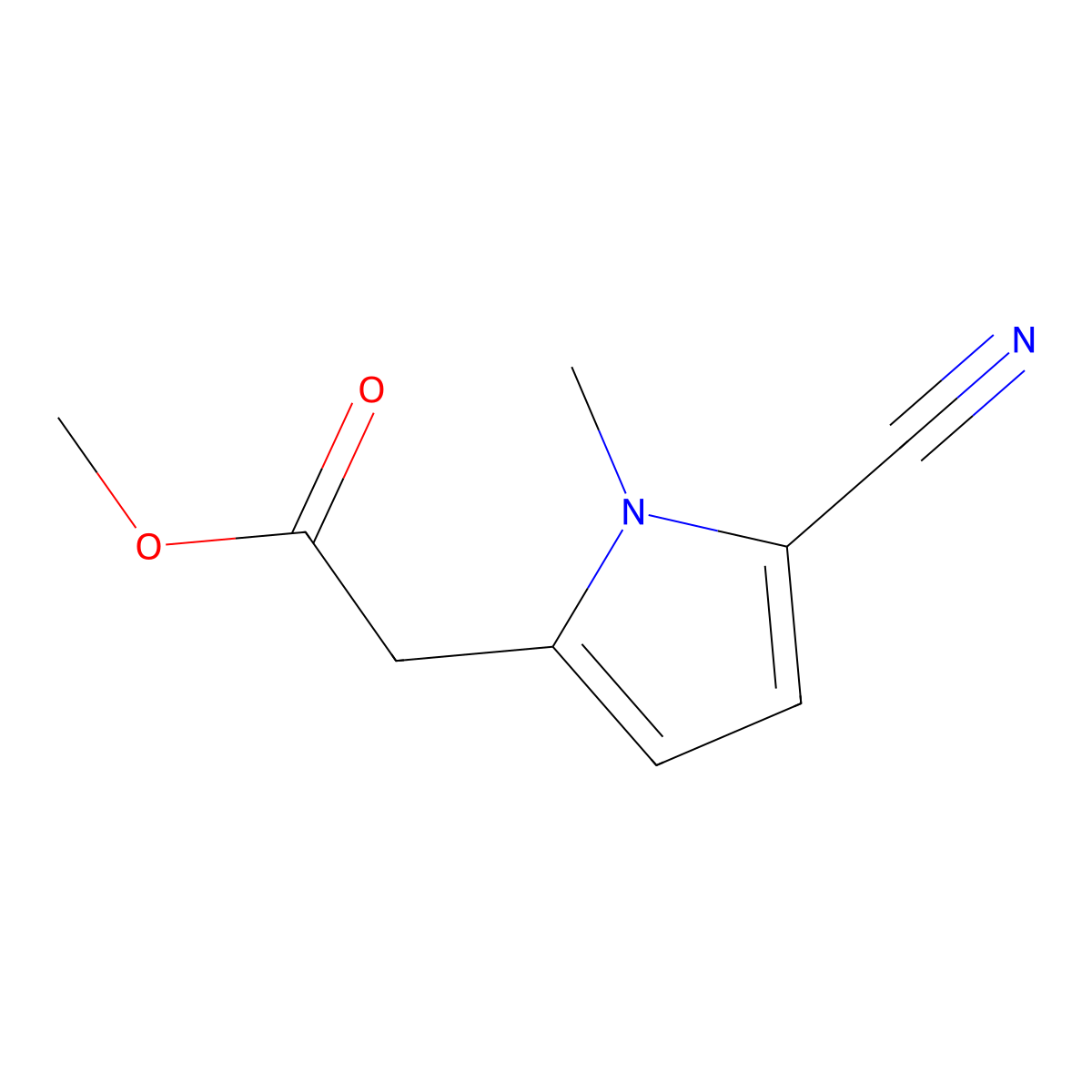 Methyl 2-(5-cyano-1-methyl-1H-pyrrol-2-yl)acetate molecular structure, CAS 70319-67-4