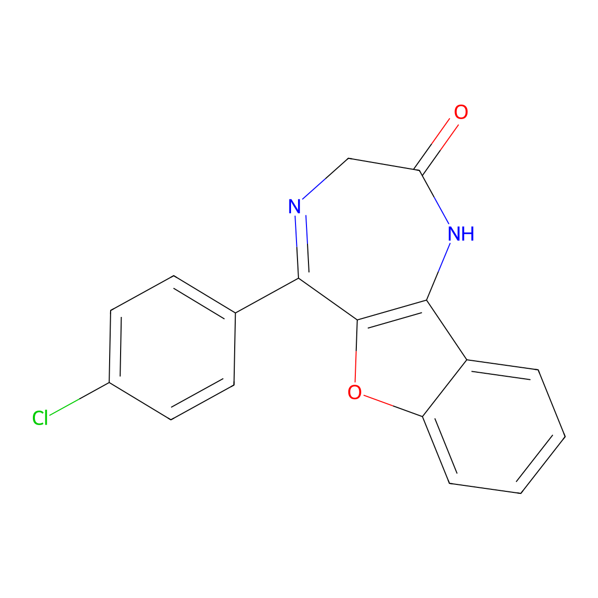 5-(4-Chlorophenyl)-1,3-dihydro-2H-benzofuro[3,2-e]-1,4-diazepin-2-one molecular structure, CAS 70344-82-0