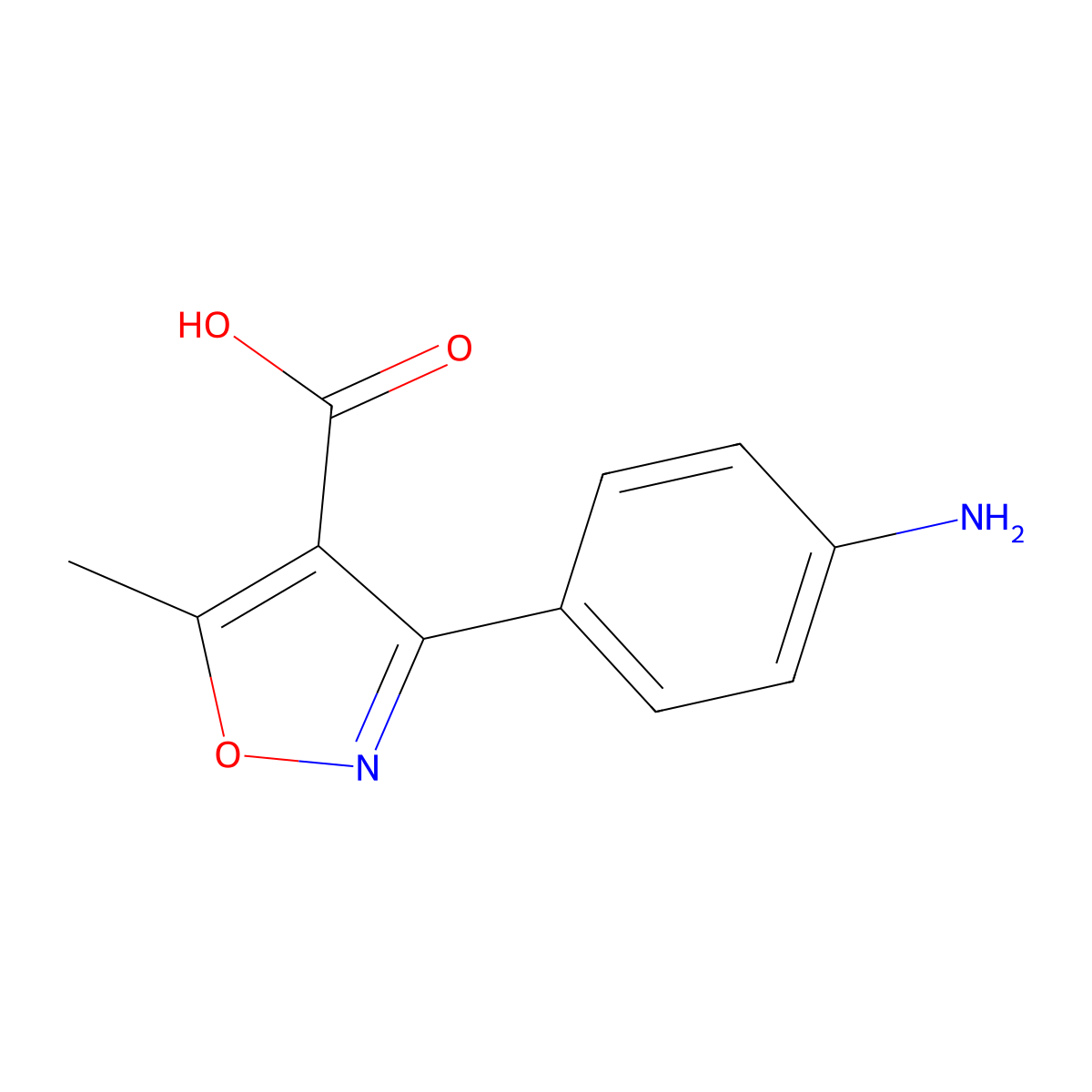 3-(4-Aminophenyl)-5-methylisoxazole-4-carboxylic acid molecular structure, CAS 7035-83-8