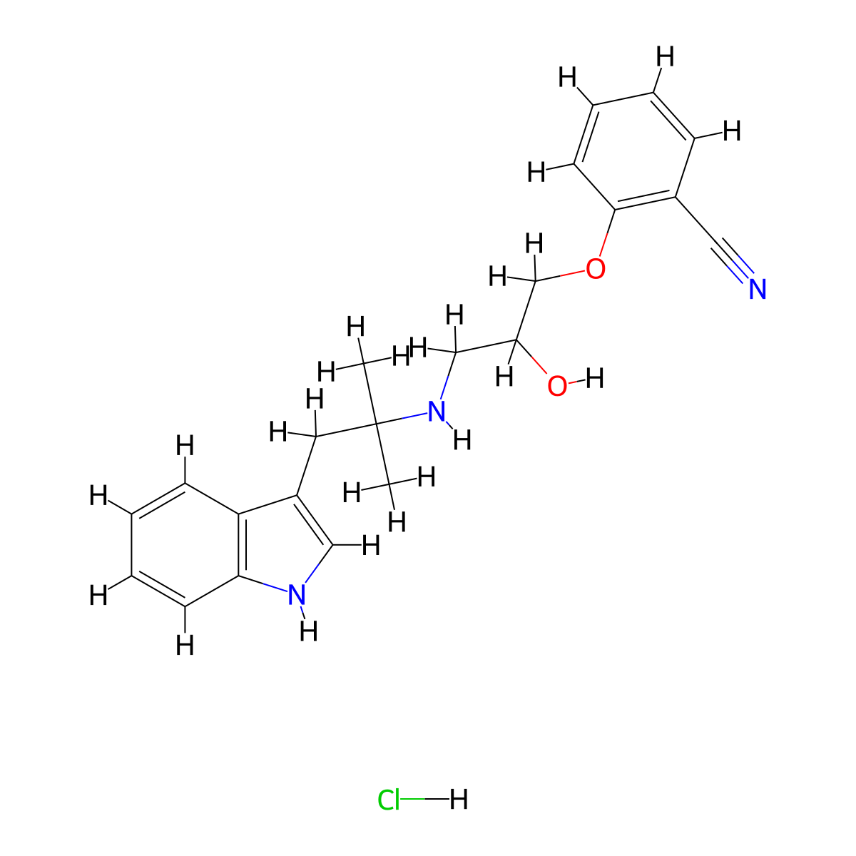 Benzonitrile, 2-(2-hydroxy-3-((2-(1H-indol-3-yl)-1,1-dimethylethyl)amino)propoxy)-, hydrochloride (1:1) molecular structure, CAS 70369-47-0