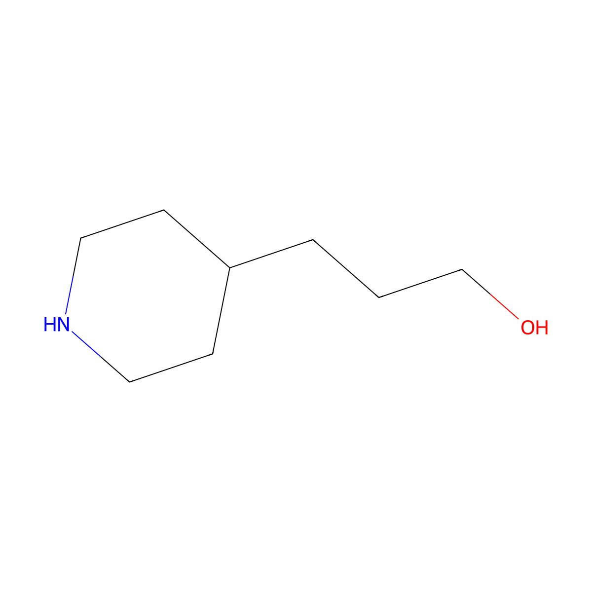 4-Piperidinepropanol molecular structure, CAS 7037-49-2