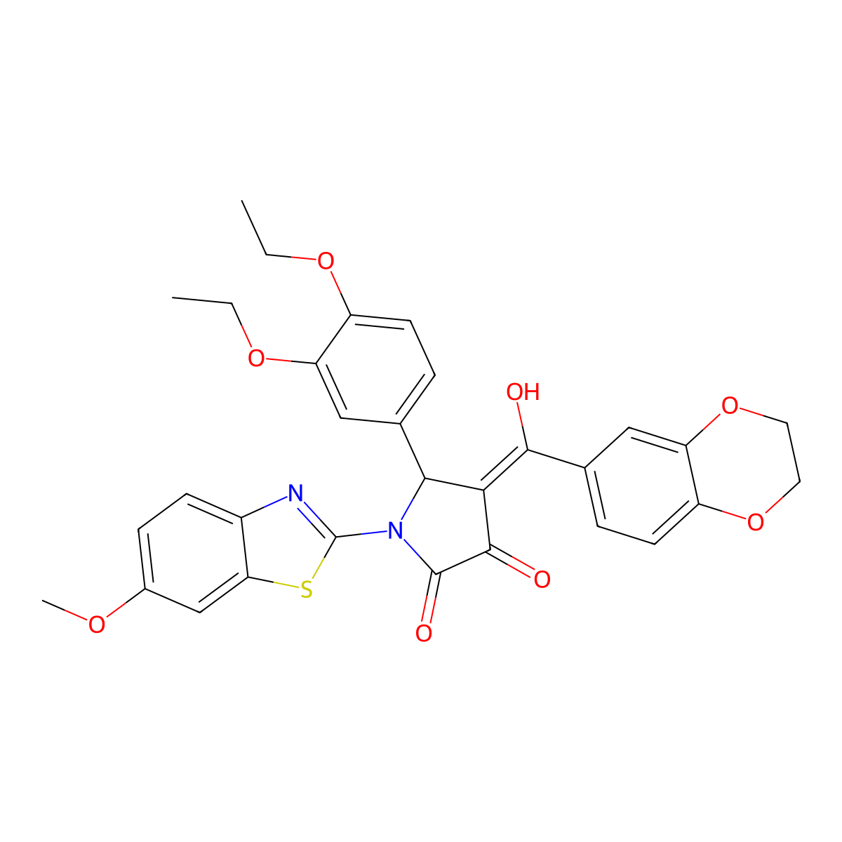 5-(3,4-Diethoxyphenyl)-4-[2,3-dihydro-1,4-benzodioxin-6-yl(hydroxy)methylidene]-1-(6-methoxy-1,3-benzothiazol-2-yl)pyrrolidine-2,3-dione molecular structure, CAS 7037-63-0