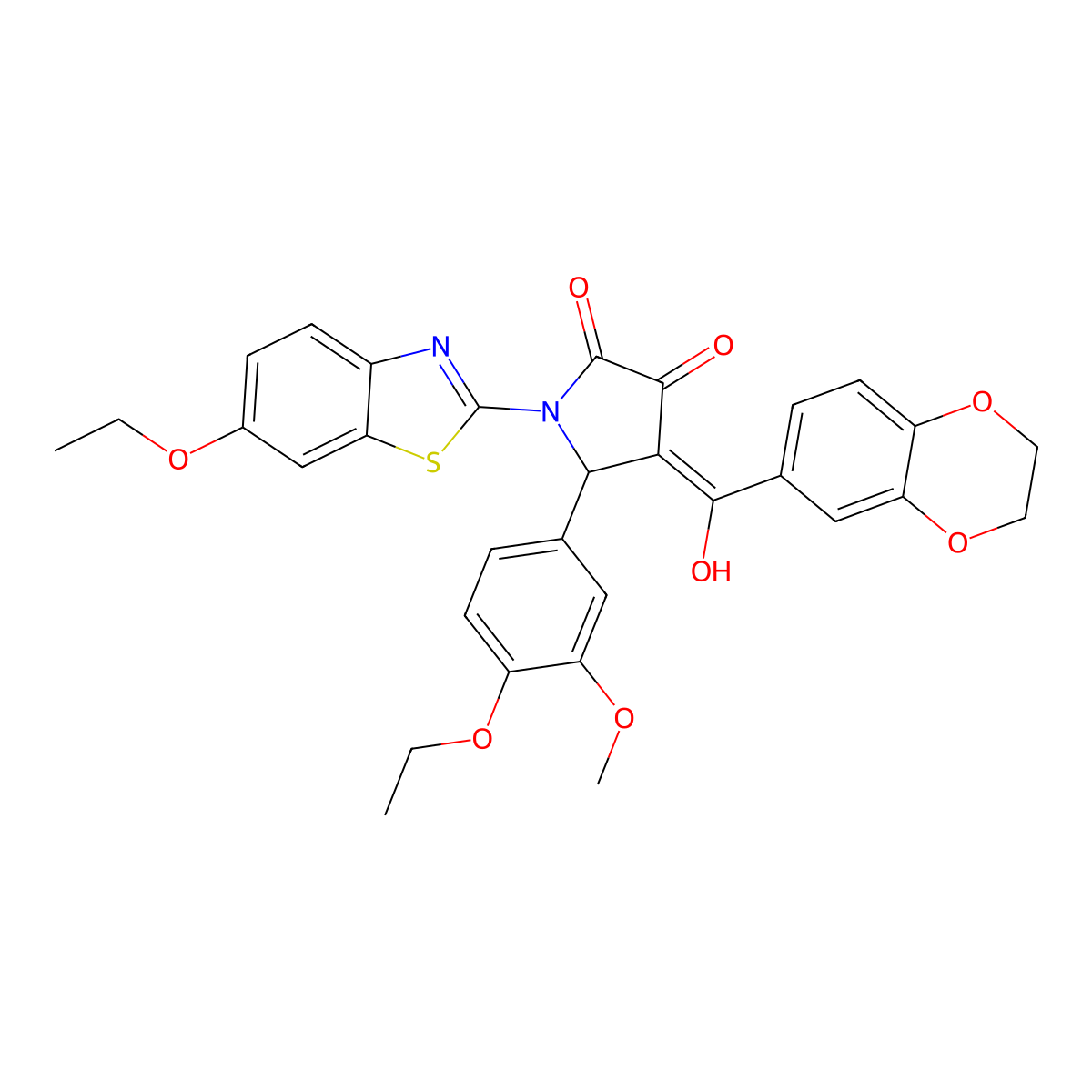 4-[2,3-Dihydro-1,4-benzodioxin-6-yl(hydroxy)methylidene]-1-(6-ethoxy-1,3-benzothiazol-2-yl)-5-(4-ethoxy-3-methoxyphenyl)pyrrolidine-2,3-dione molecular structure, CAS 7037-64-1