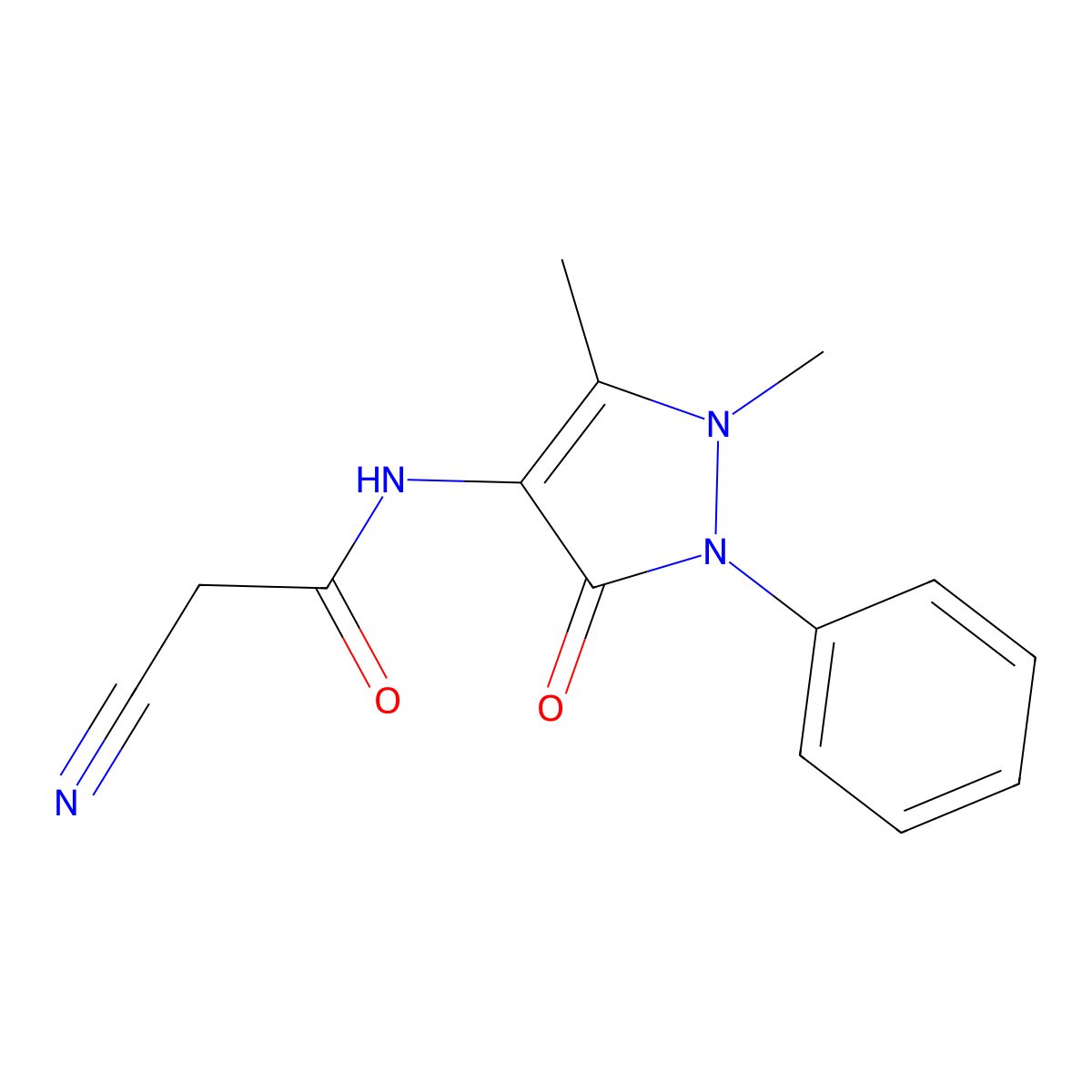 2-cyano-N-(1,5-dimethyl-3-oxo-2-phenyl-2,3-dihydro-1H-pyrazol-4-yl)acetamide molecular structure, CAS 70373-49-8