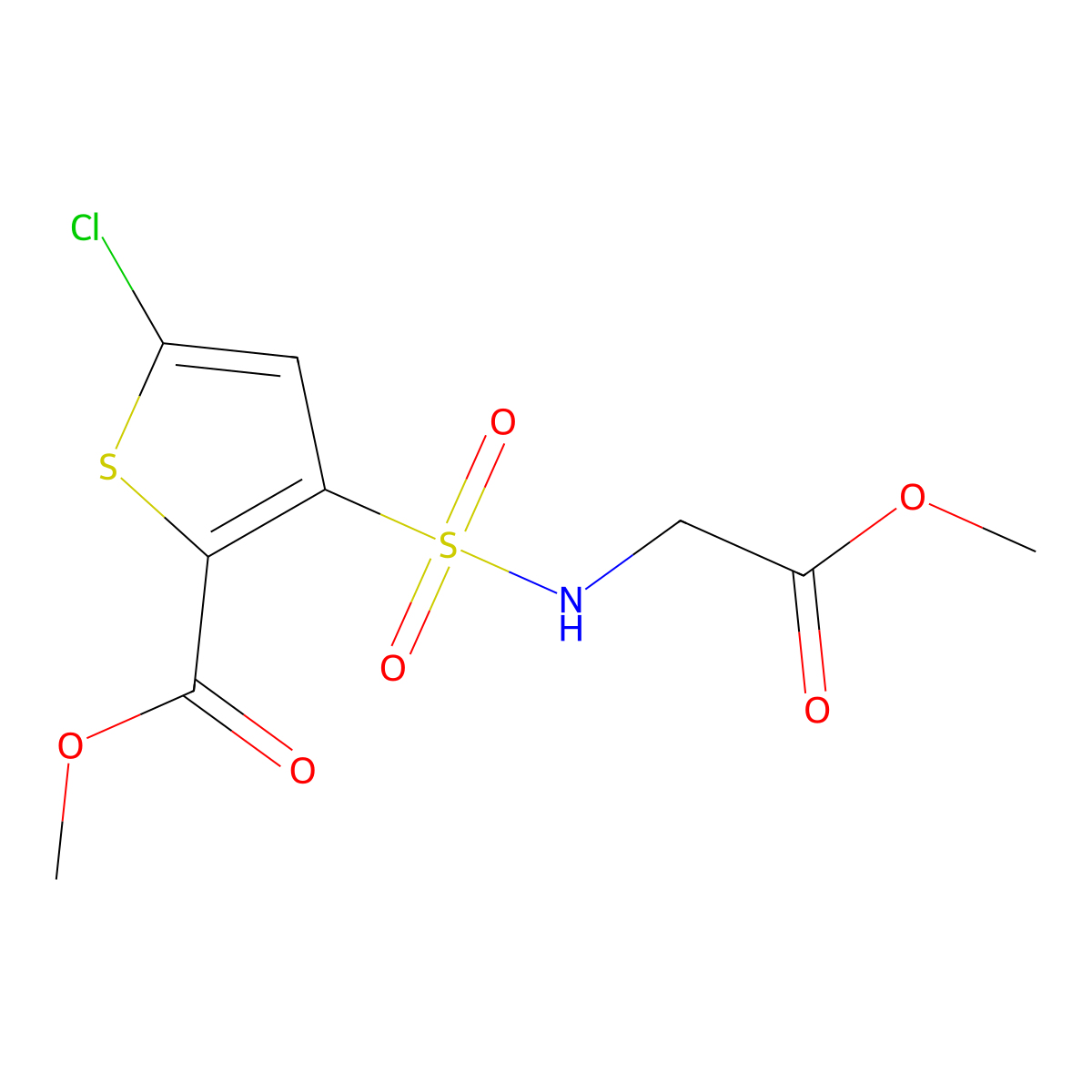 Methyl 5-chloro-3-(((2-methoxy-2-oxoethyl)amino)sulfonyl)-2-thiophenecarboxylate molecular structure, CAS 70374-38-8
