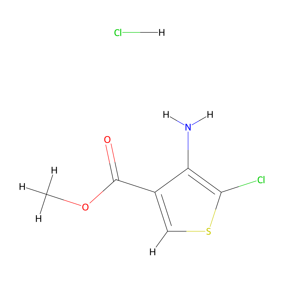 Methyl 4-amino-5-chlorothiophene-3-carboxylate hydrochloride molecular structure, CAS 70374-48-0