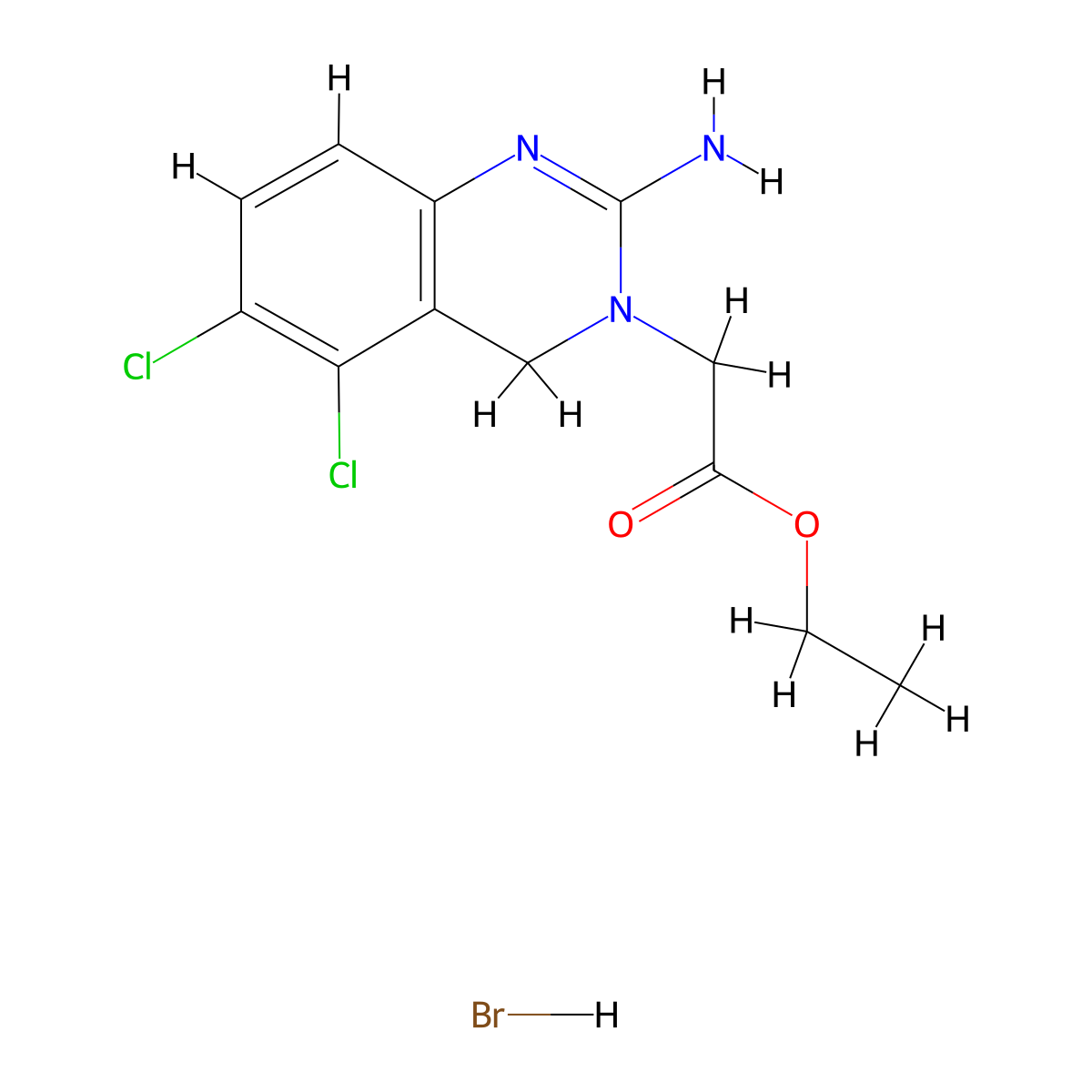 ethyl 2-(2-amino-5,6-dichloro-4H-quinazolin-3-yl)acetate;hydrobromide molecular structure, CAS 70381-75-8