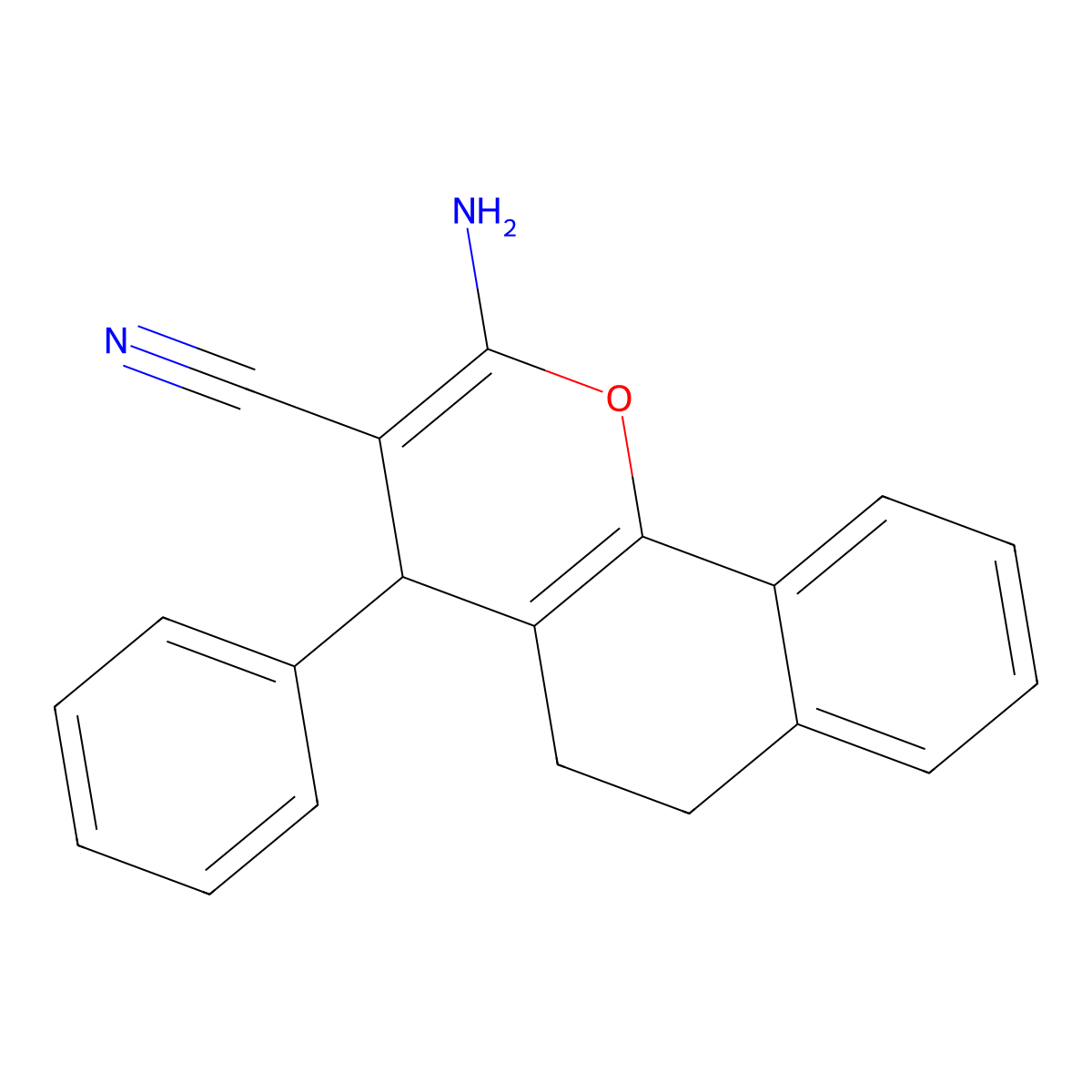 2-Amino-4-phenyl-5,6-dihydro-4H-benzo[h]chromene-3-carbonitrile molecular structure, CAS 70382-87-5