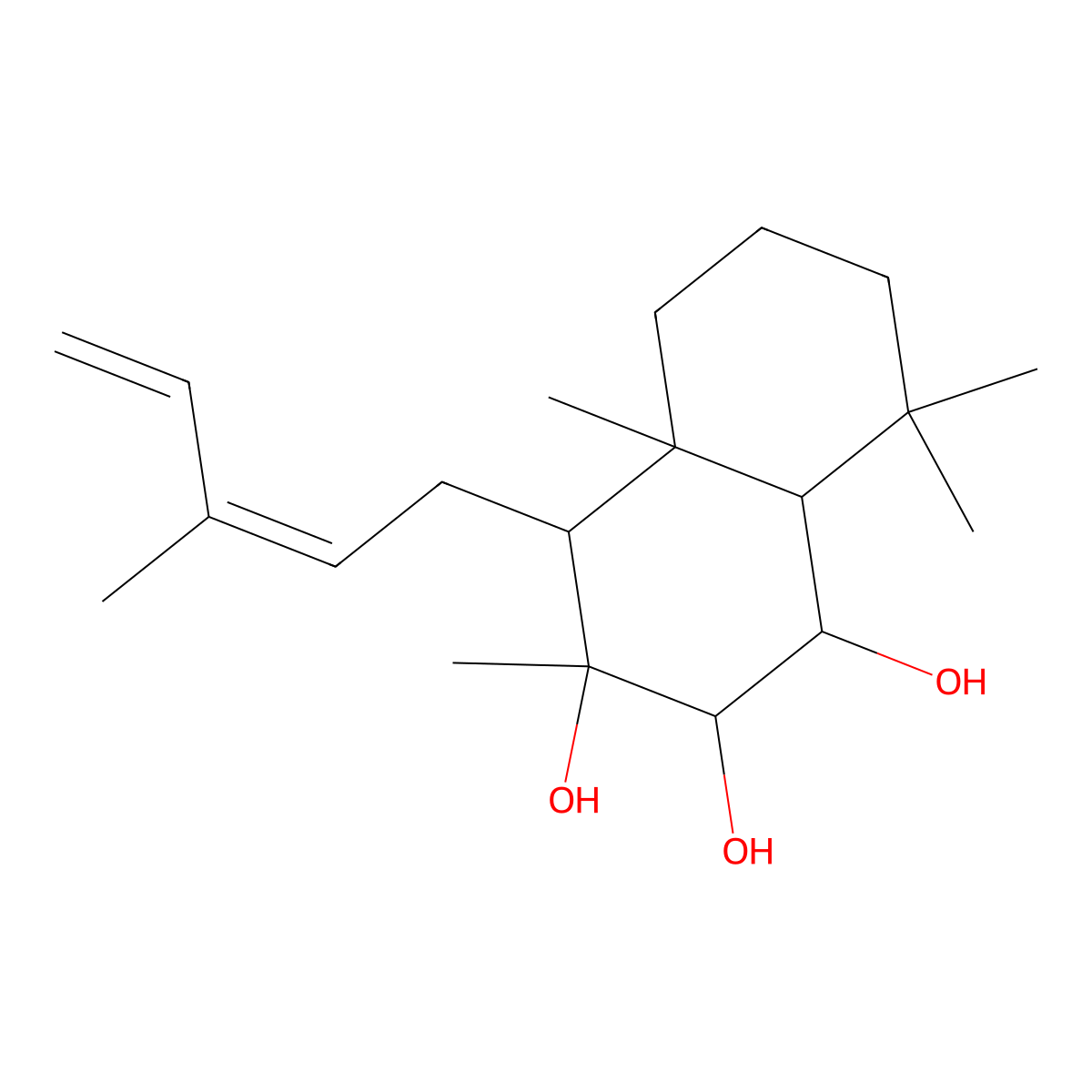 3,4a,8,8-tetramethyl-4-(3-methylpenta-2,4-dienyl)-2,4,5,6,7,8a-hexahydro-1H-naphthalene-1,2,3-triol molecular structure, CAS 70387-38-1