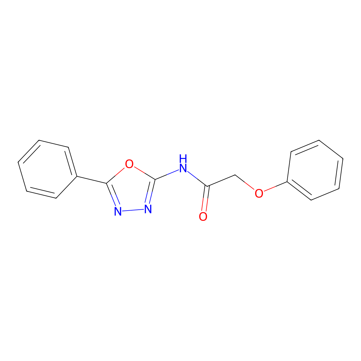 2-phenoxy-N-(5-phenyl-1,3,4-oxadiazol-2-yl)acetamide molecular structure, CAS 70394-69-3