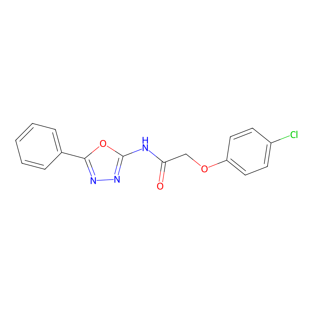 2-(4-chlorophenoxy)-N-(5-phenyl-1,3,4-oxadiazol-2-yl)acetamide molecular structure, CAS 70394-70-6